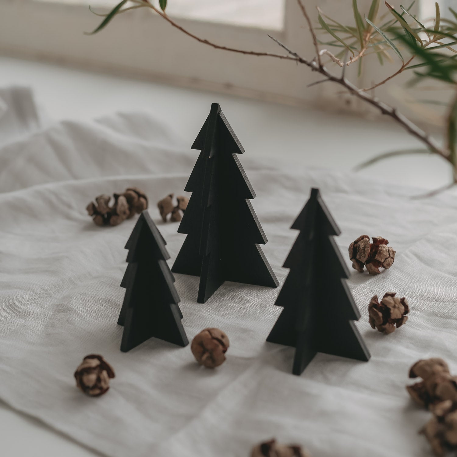 Fir trees wood black set of 3 small - Eulenschnitt