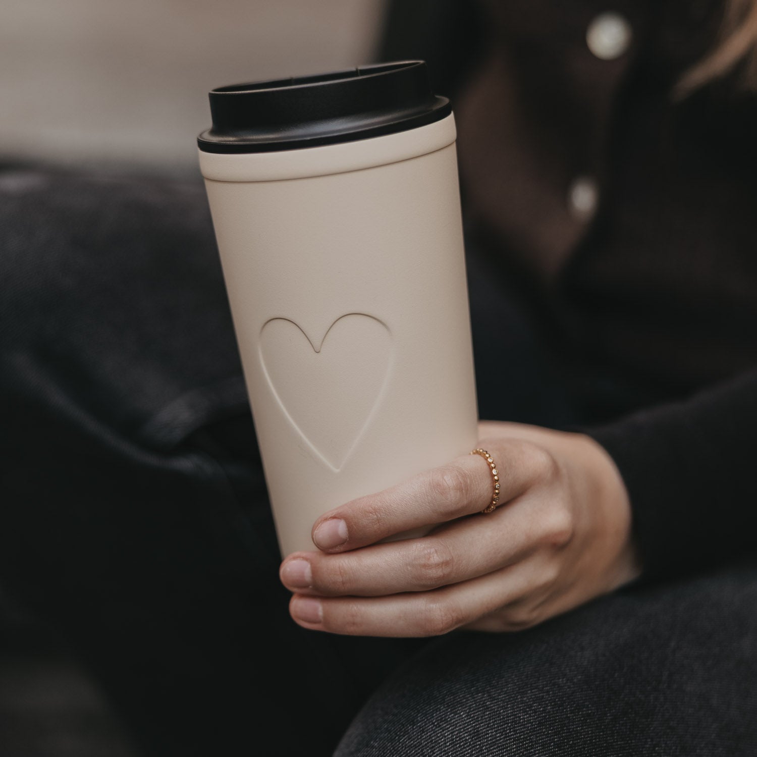 To go Becher Herz creme - Eulenschnitt