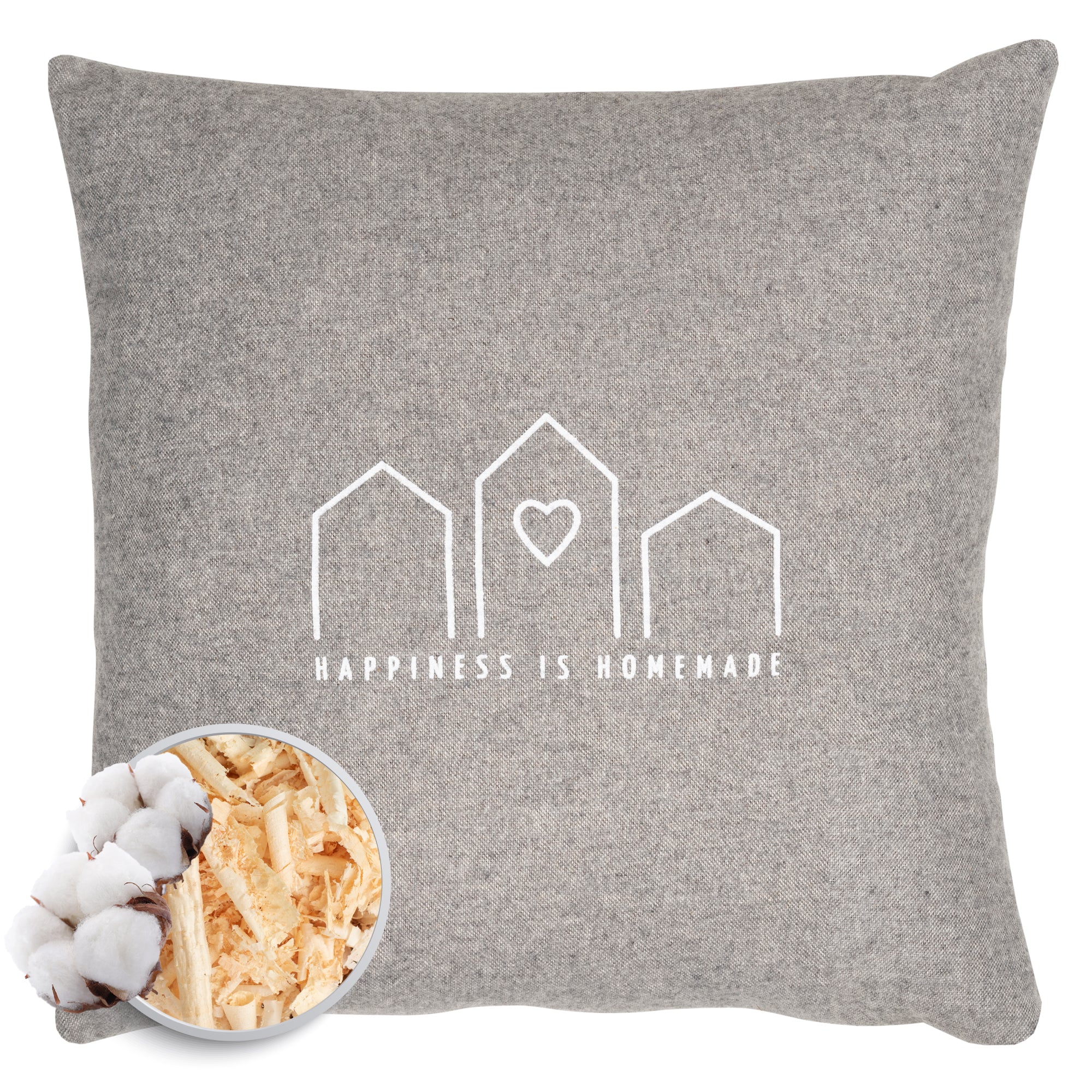Zirbenkissen "Happiness is Homemade" 30x30cm grau - herbalind