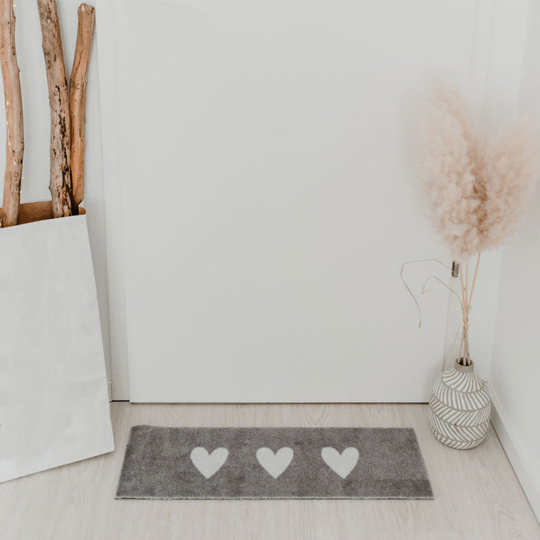 Doormat hearts gray 75x25cm – washable - Eulenschnitt