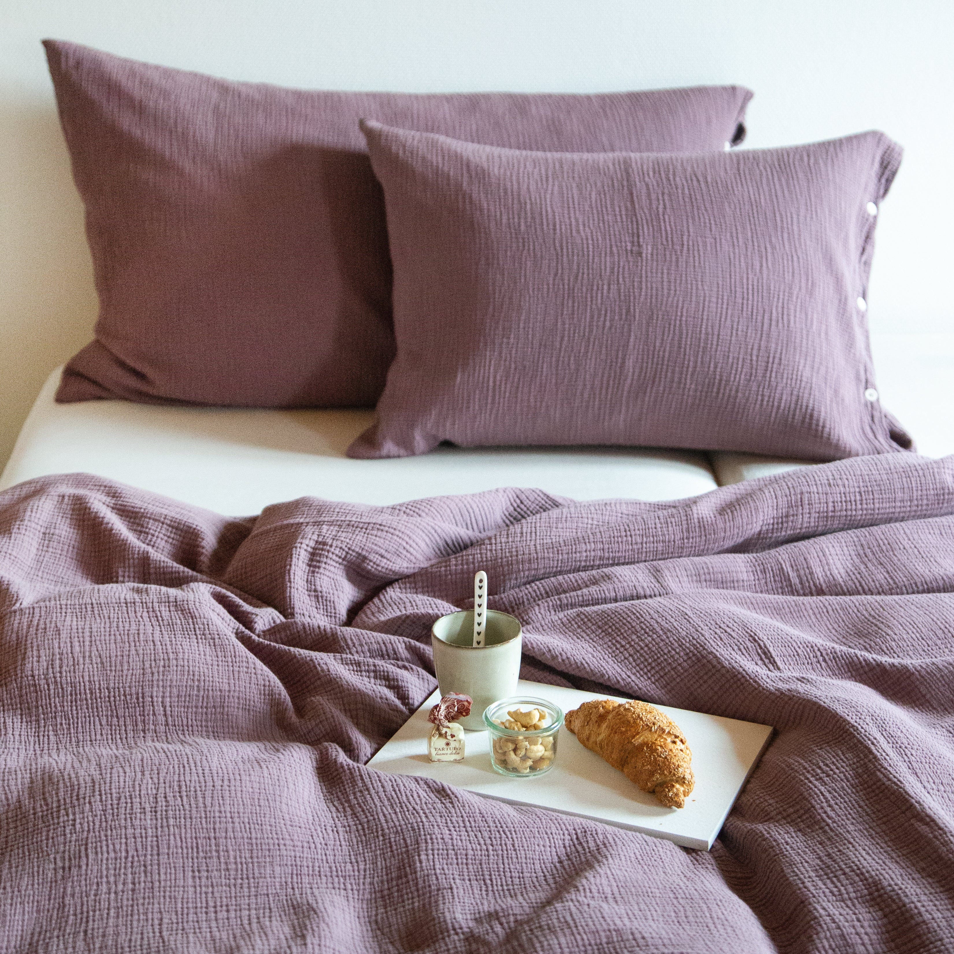 Musselin Duvetbezug 160x210cm & Kissenbezug 50x70cm Jula aubergine - Farbliebe