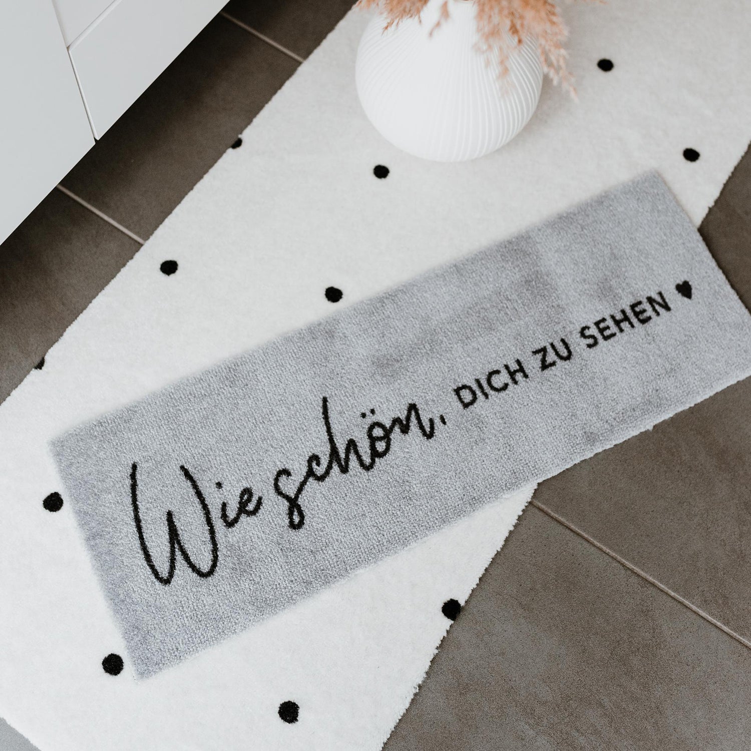 Fussmatte mit Spruch "Wie schön, DICH ZU SEHEN" grau 75x25cm – waschbar - Eulenschnitt