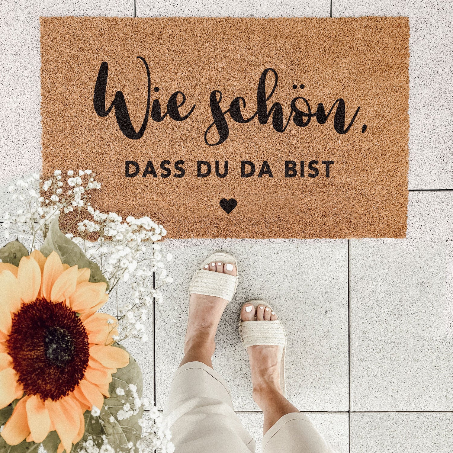 Fussmatte mit Spruch "Wie schön, dass du da bist" 75x45cm – Kokos - Eulenschnitt