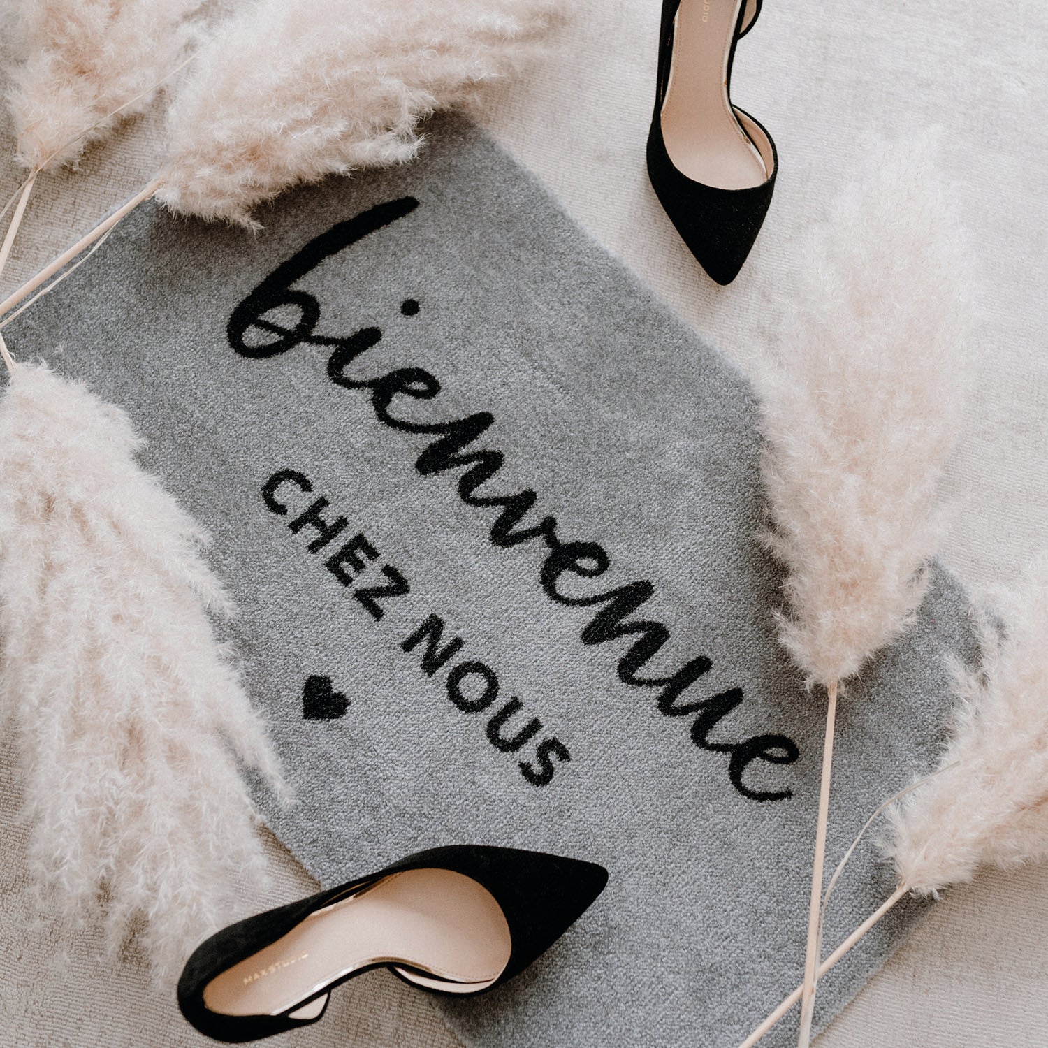 Doormat with text "bienvenue CHEZ NOUS" gray 75x45cm – washable - Eulenschnitt