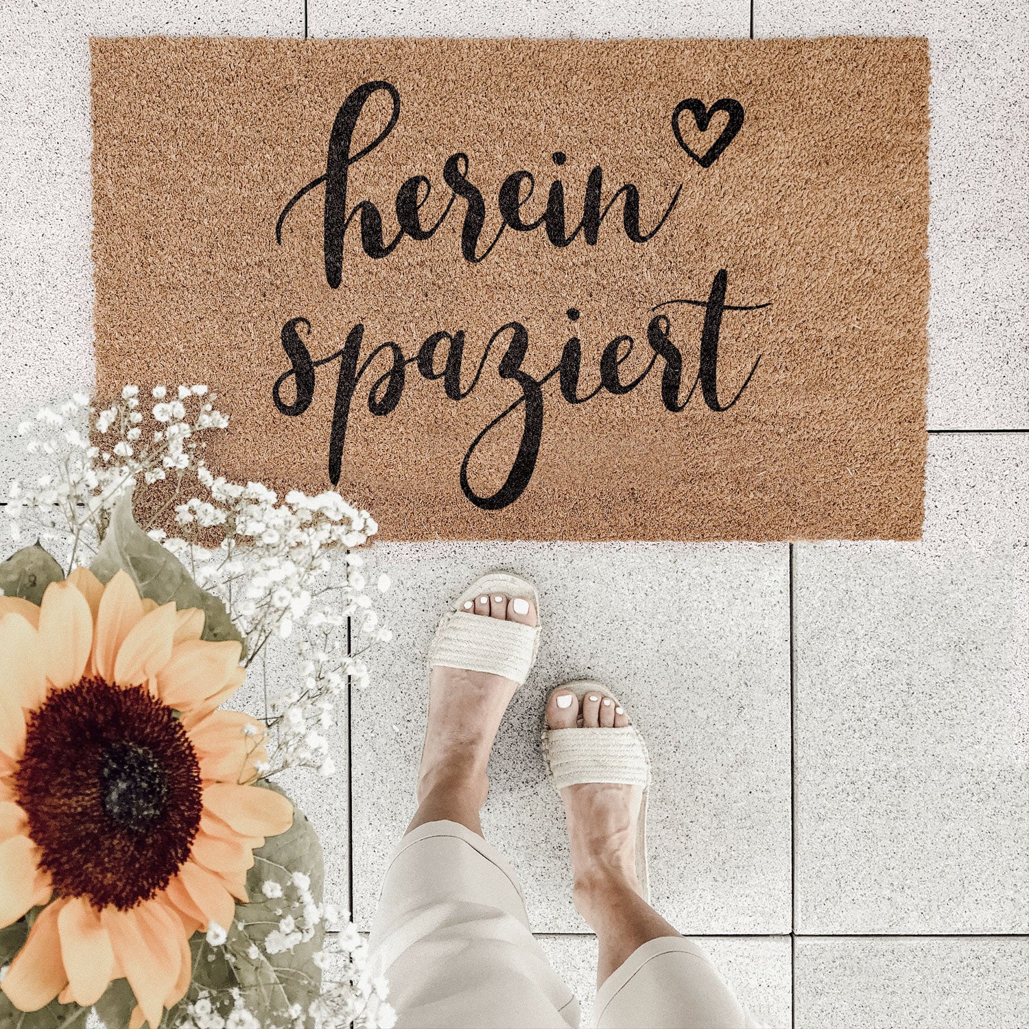 Fussmatte mit Spruch "hereinspaziert" 75x45cm – Kokos - Eulenschnitt