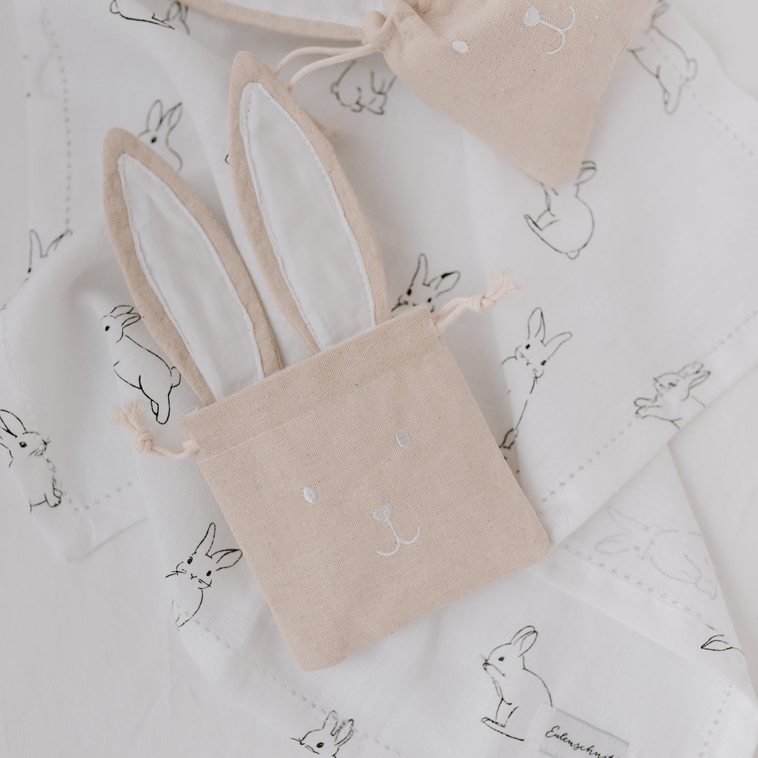 Geschenksäckchen Stoff Hase klein 2er Set - Eulenschnitt