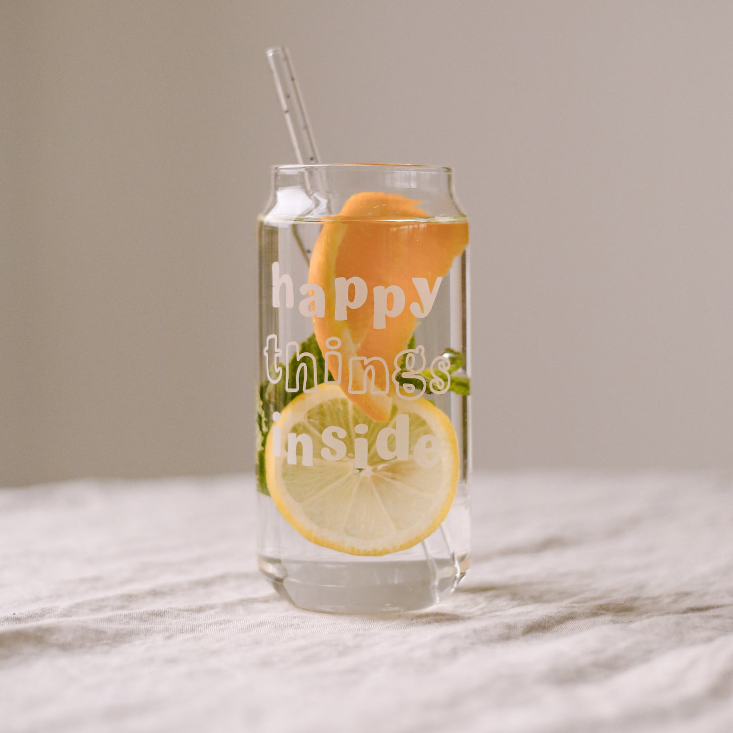 Hohes Trinkglas "HAPPY THINGS" - Eulenschnitt