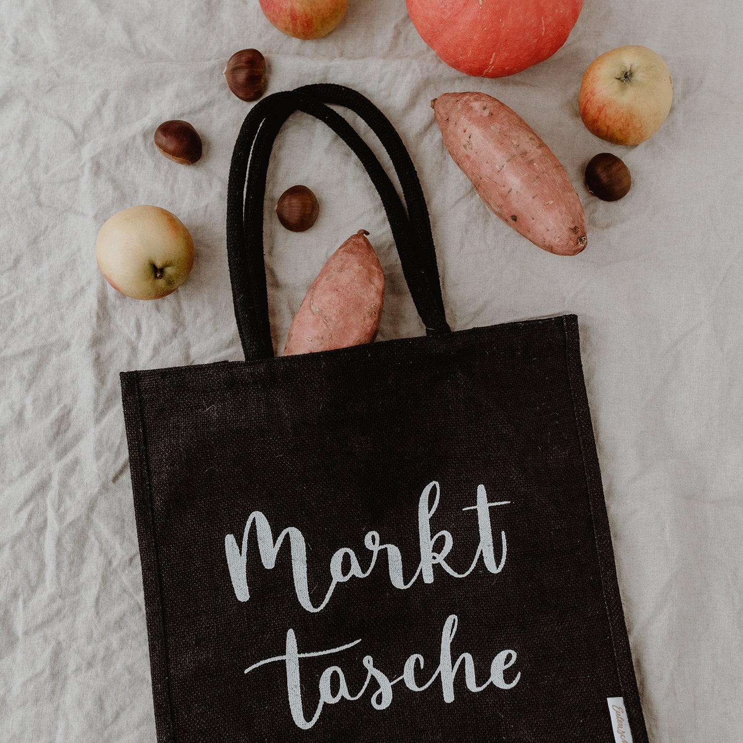 Jutebeutel "Markttasche" schwarz - Eulenschnitt