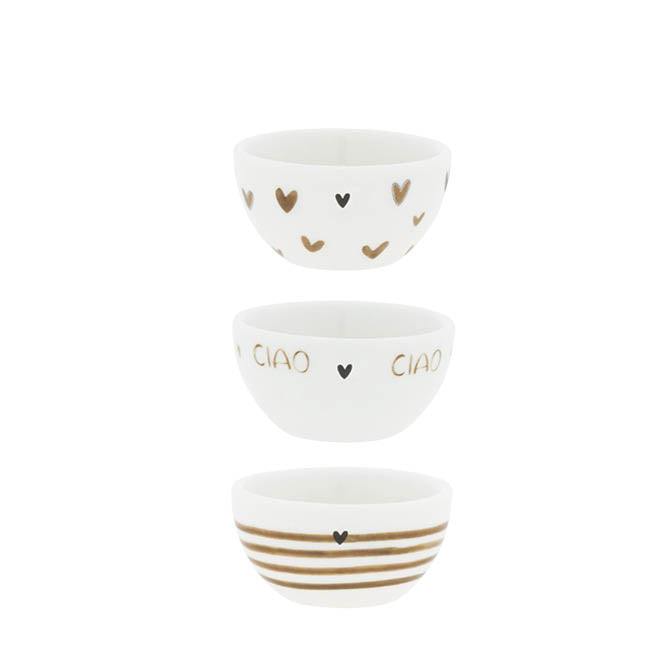 Mini Schalen "CIAO" 3x6cm braun 3er Set - Bastion Collections