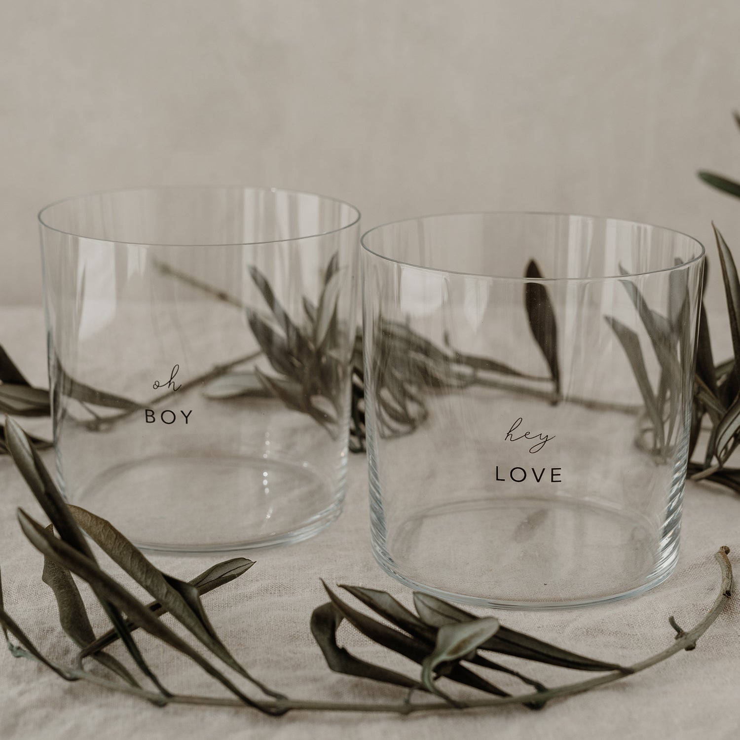 Trinkglas "Oh Boy" & "Hey Love" 2er Set schwarz - Eulenschnitt