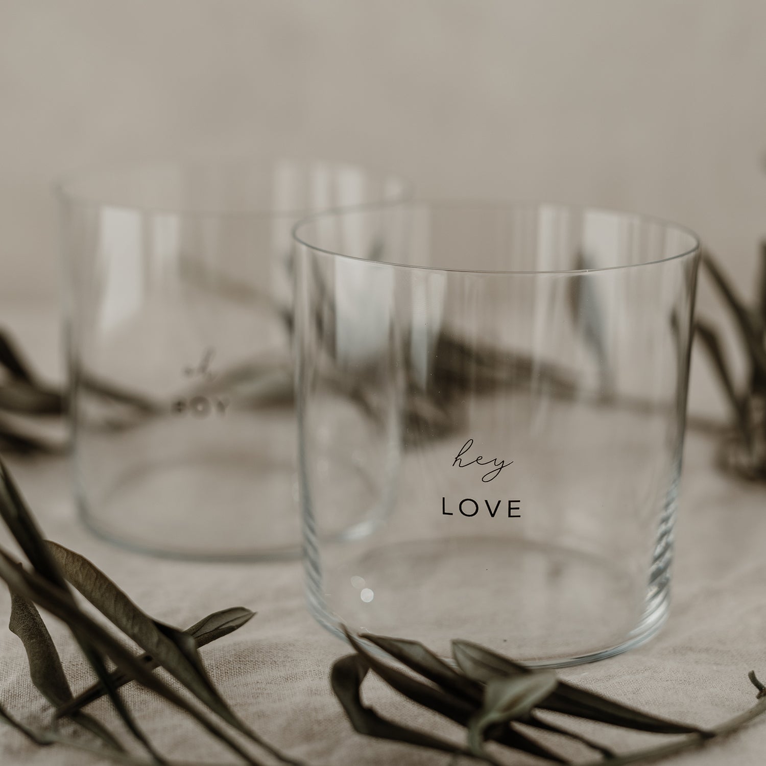 Trinkglas "Oh Boy" & "Hey Love" 2er Set schwarz - Eulenschnitt