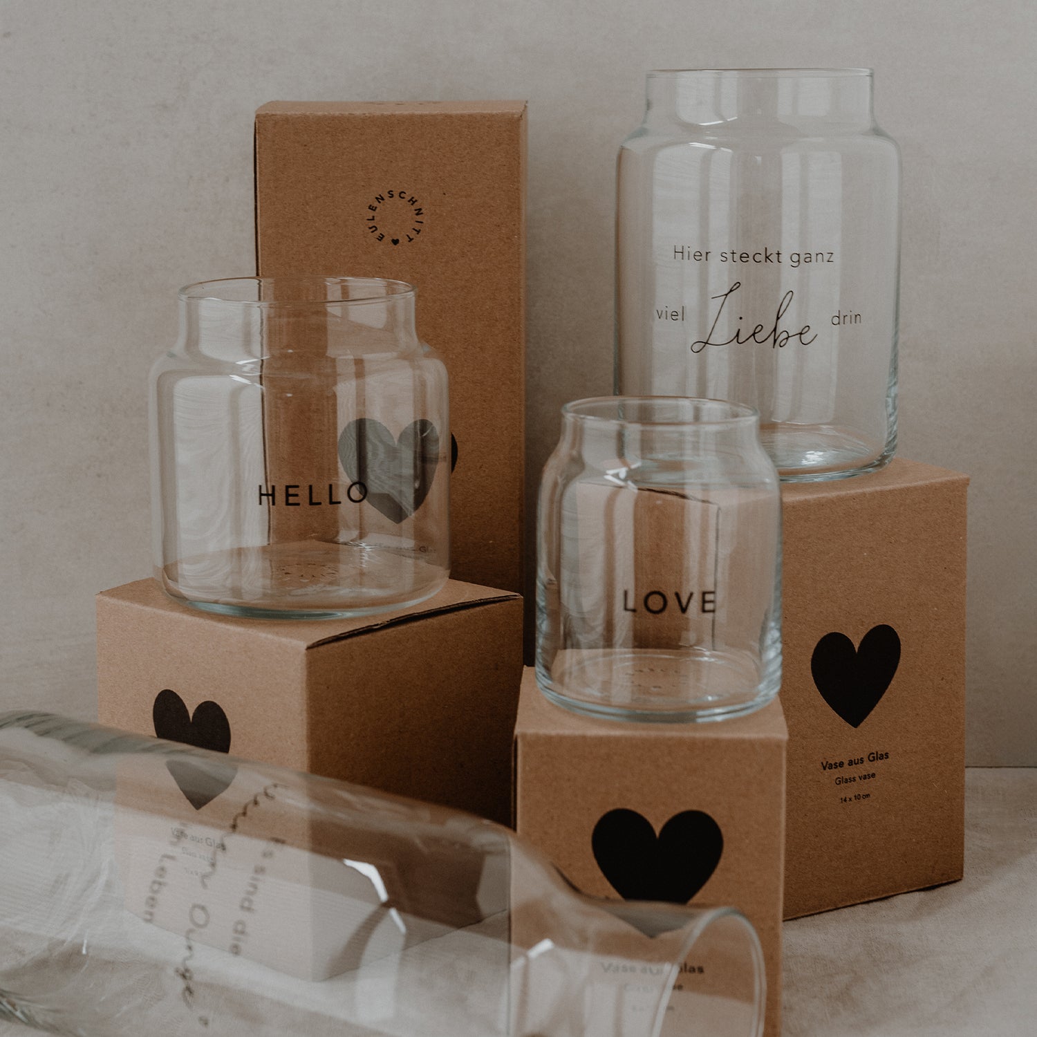 Vase en verre "Hello" moyen noir - Eulenschnitt