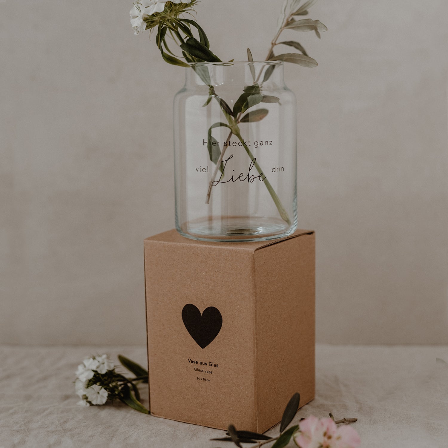 Vase aus Glas "Liebe" gross schwarz - Eulenschnitt