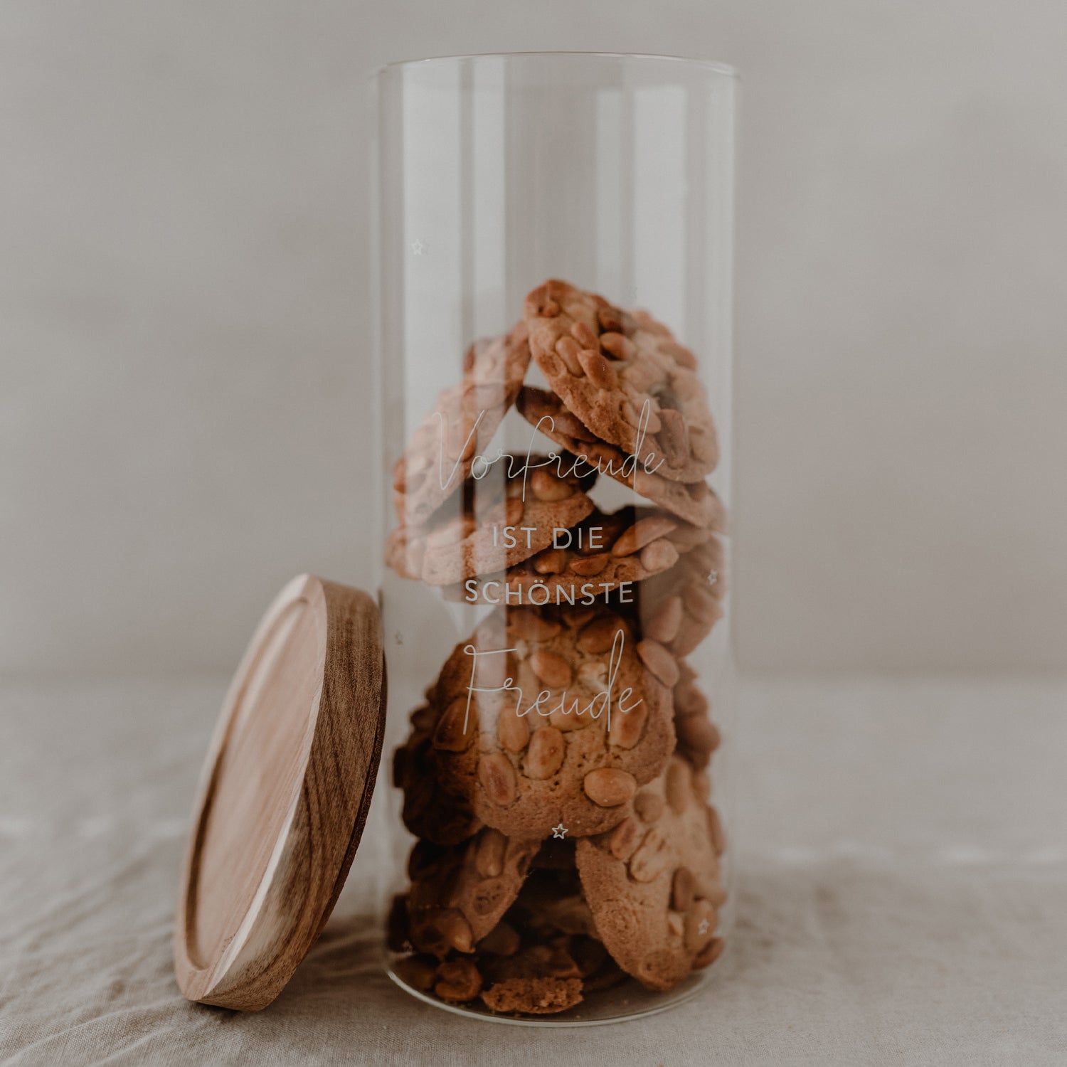 Vorratsglas "Vorfreude ist die schönste Freude" weiss 25cm - Eulenschnitt