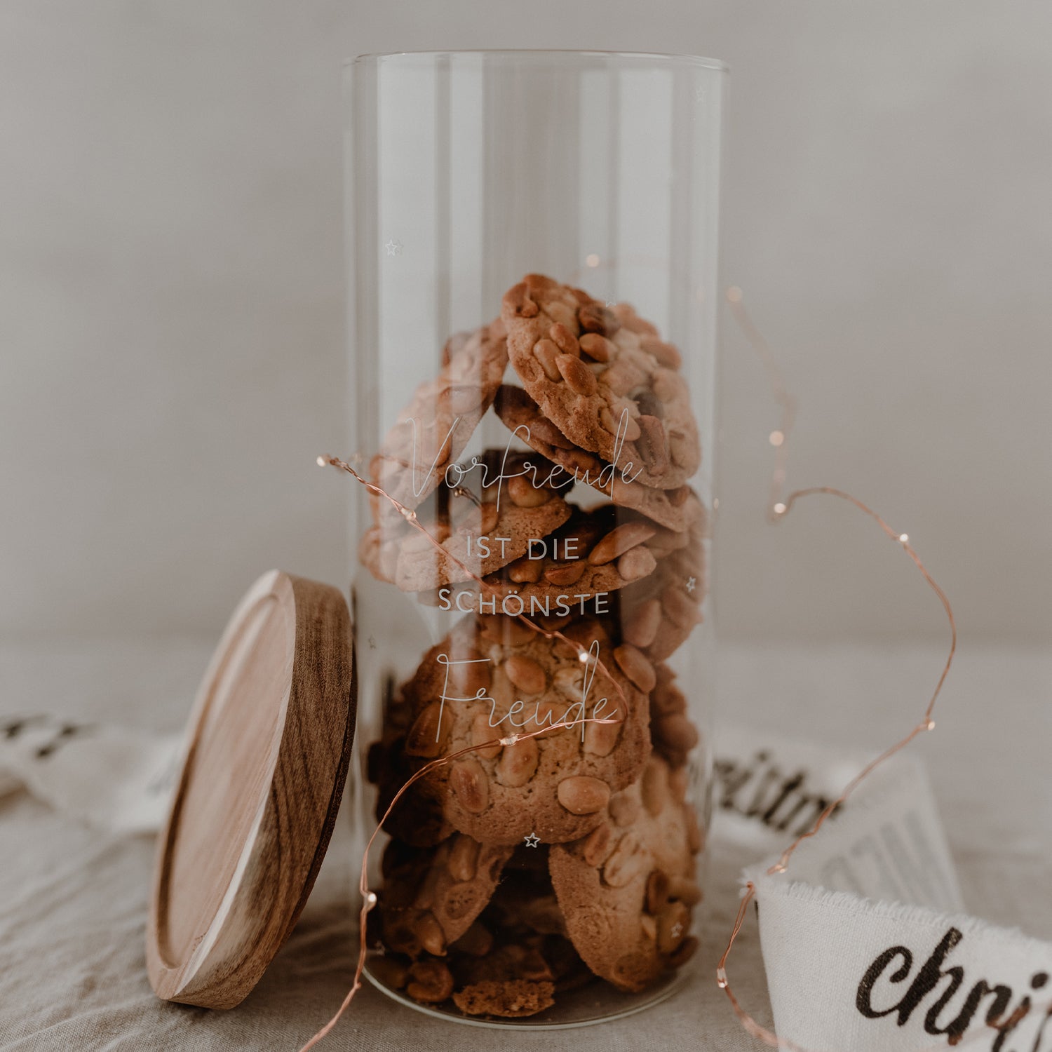 Storage jar "Vorfreude ist die schönste Freude" white 25cm - Eulenschnitt