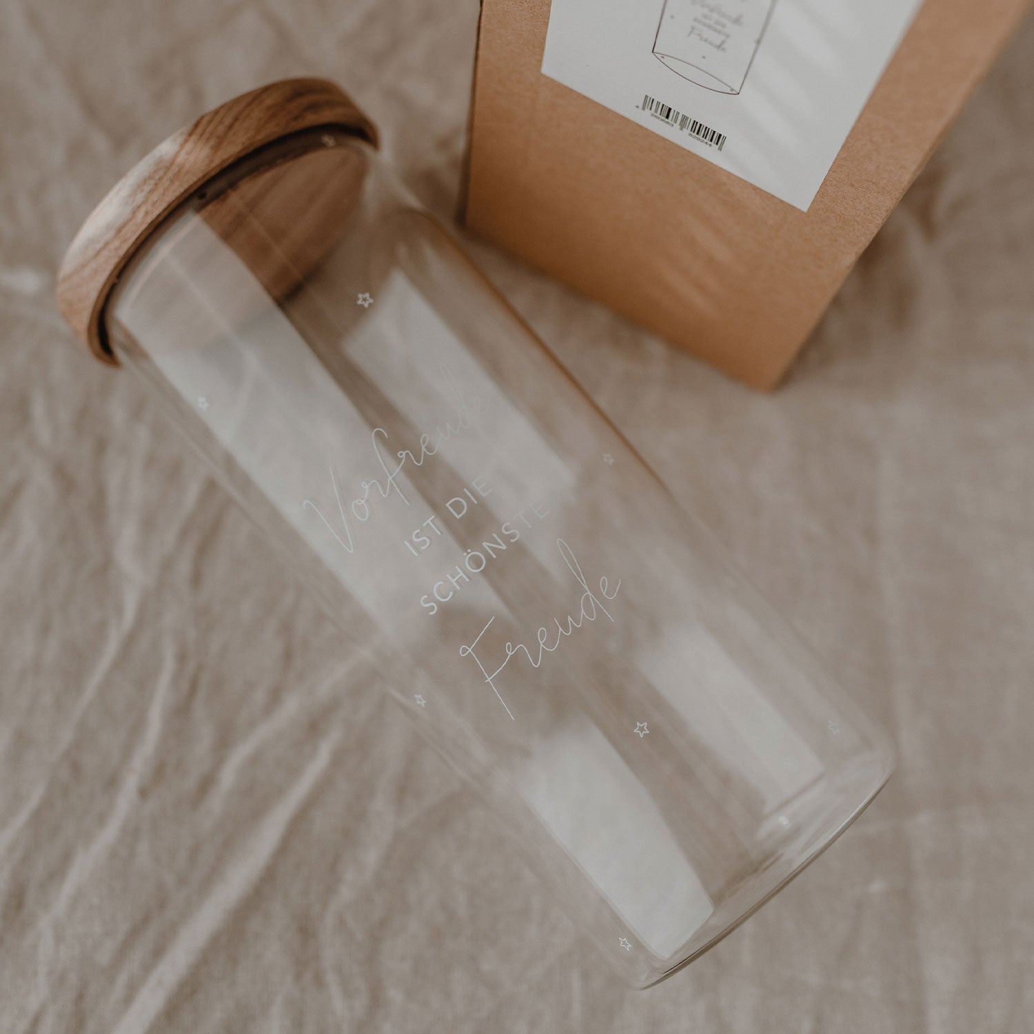 Storage jar "Vorfreude ist die schönste Freude" white 25cm - Eulenschnitt