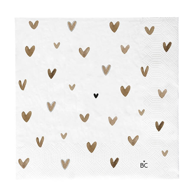 Serviette "hearts" Lunch braun - Bastion Collections
