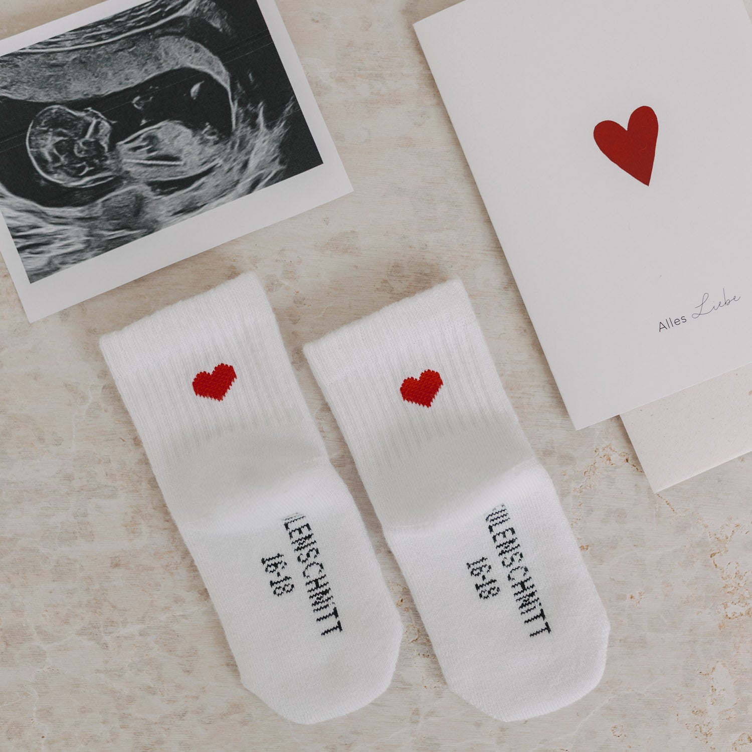 Babysocken rotes Herz weiss 16–18 - Eulenschnitt