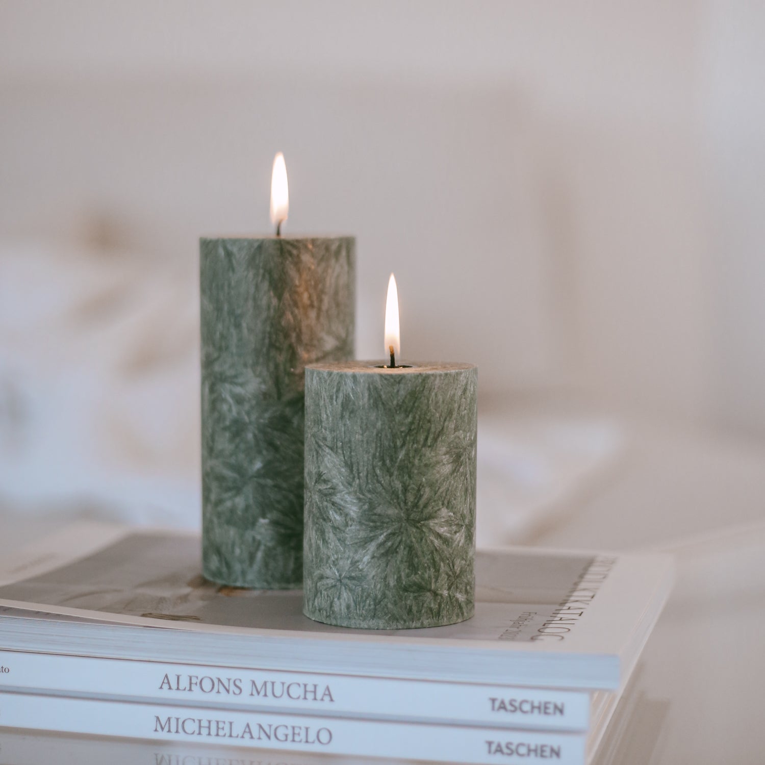Block candle olive 15x7cm green - Eulenschnitt