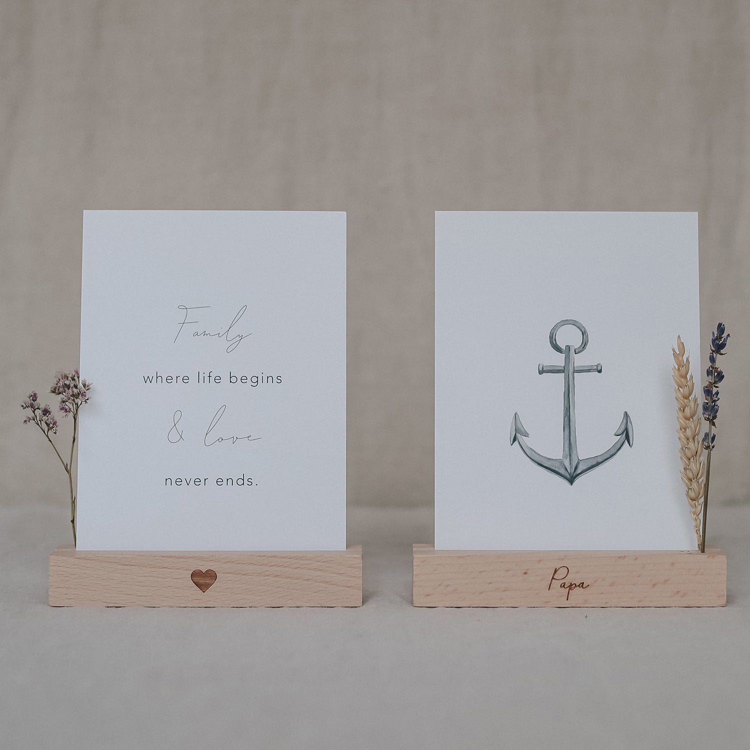 Blumen– & Kartenständer "Papa" & Herz 2er Set - Eulenschnitt