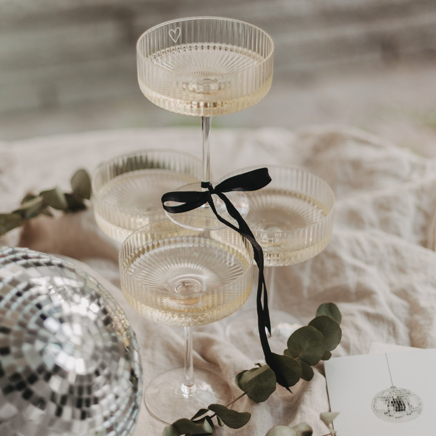 Champagnerglas Herz weiss - Eulenschnitt