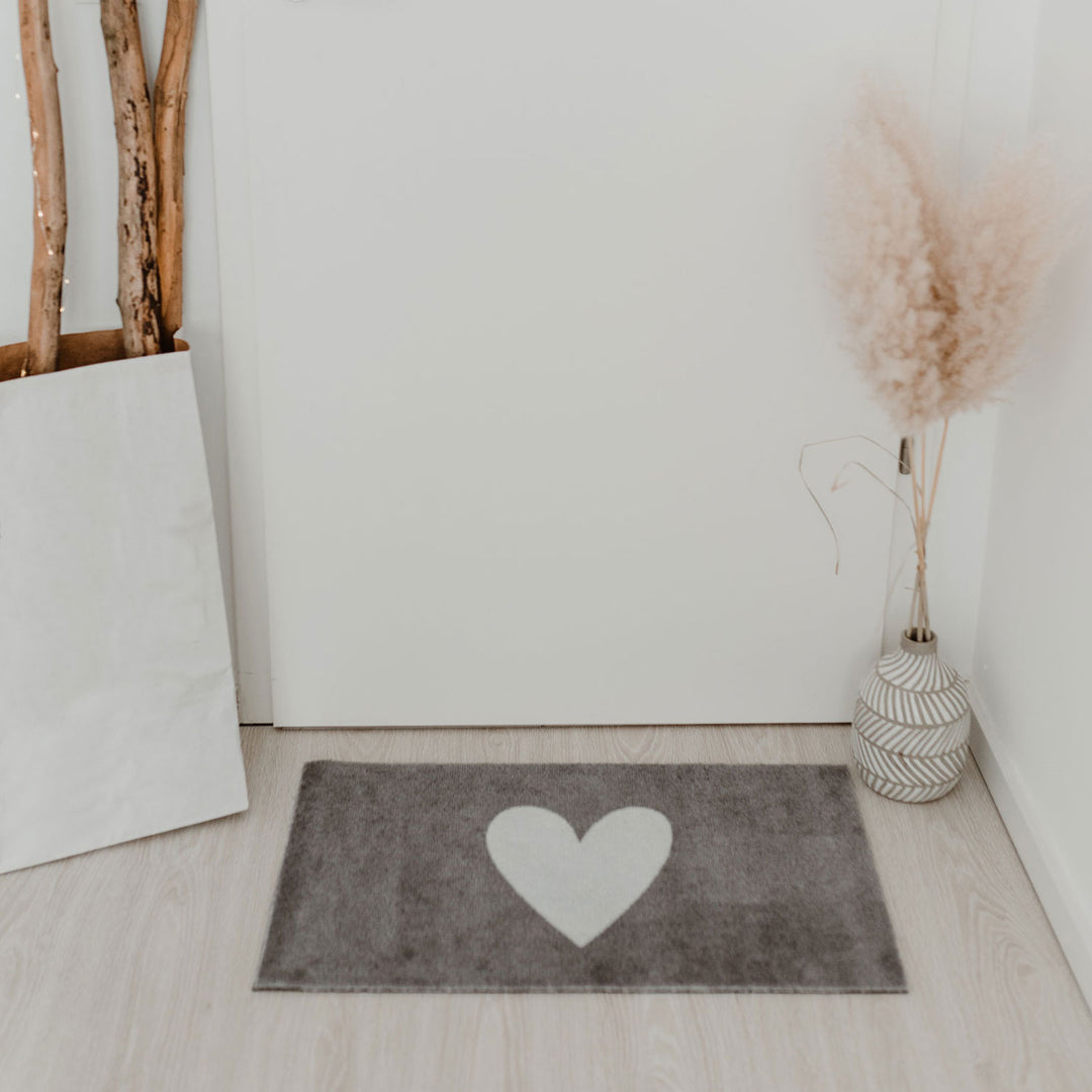 Doormat heart gray 75x45cm – washable - Eulenschnitt