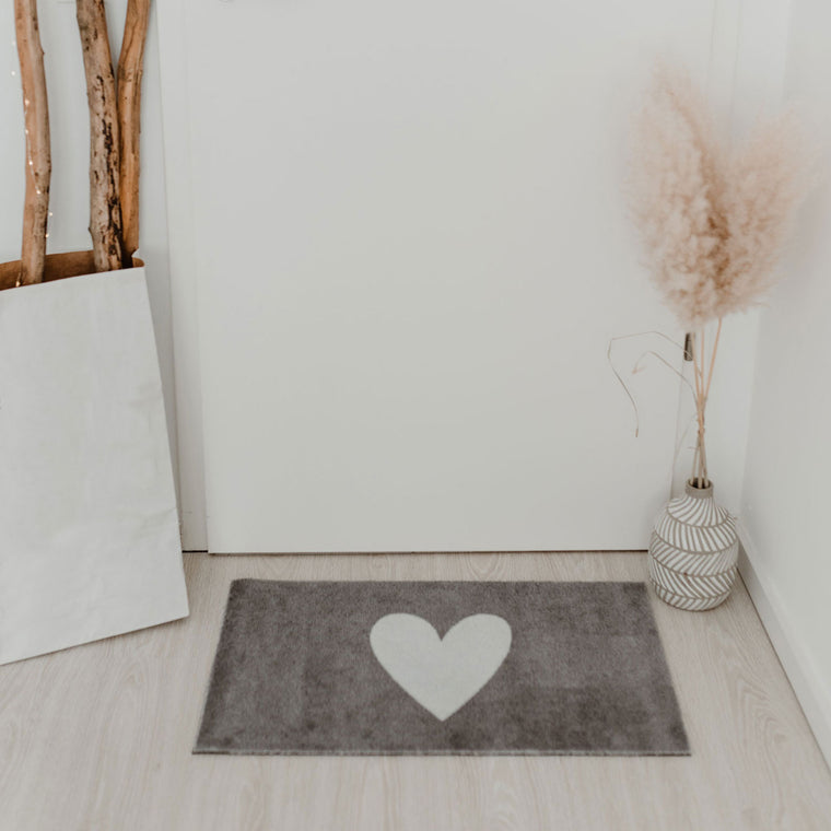 Doormat heart gray 75x45cm – washable - Eulenschnitt