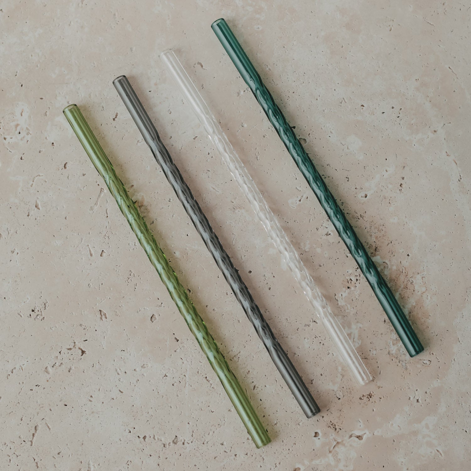 Glasstrohhalm gedreht 20cm grün 4er Set - Eulenschnitt