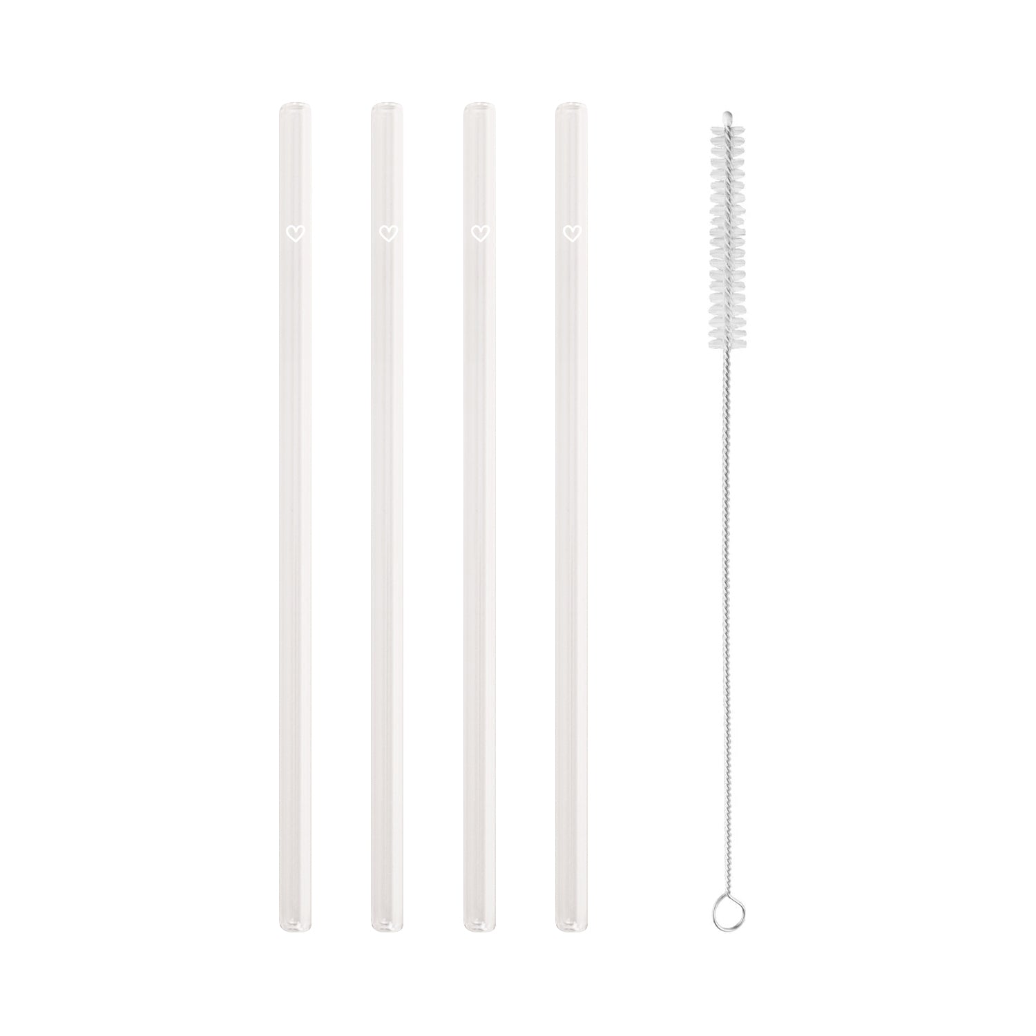 Glasstrohhalm Herz 20cm weiss 4er Set - Eulenschnitt