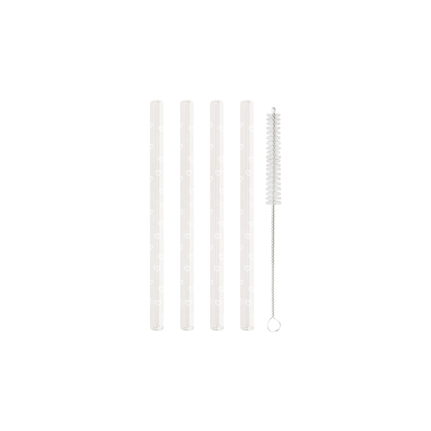 Glasstrohhalm Herzen 13cm weiss 4er Set - Eulenschnitt