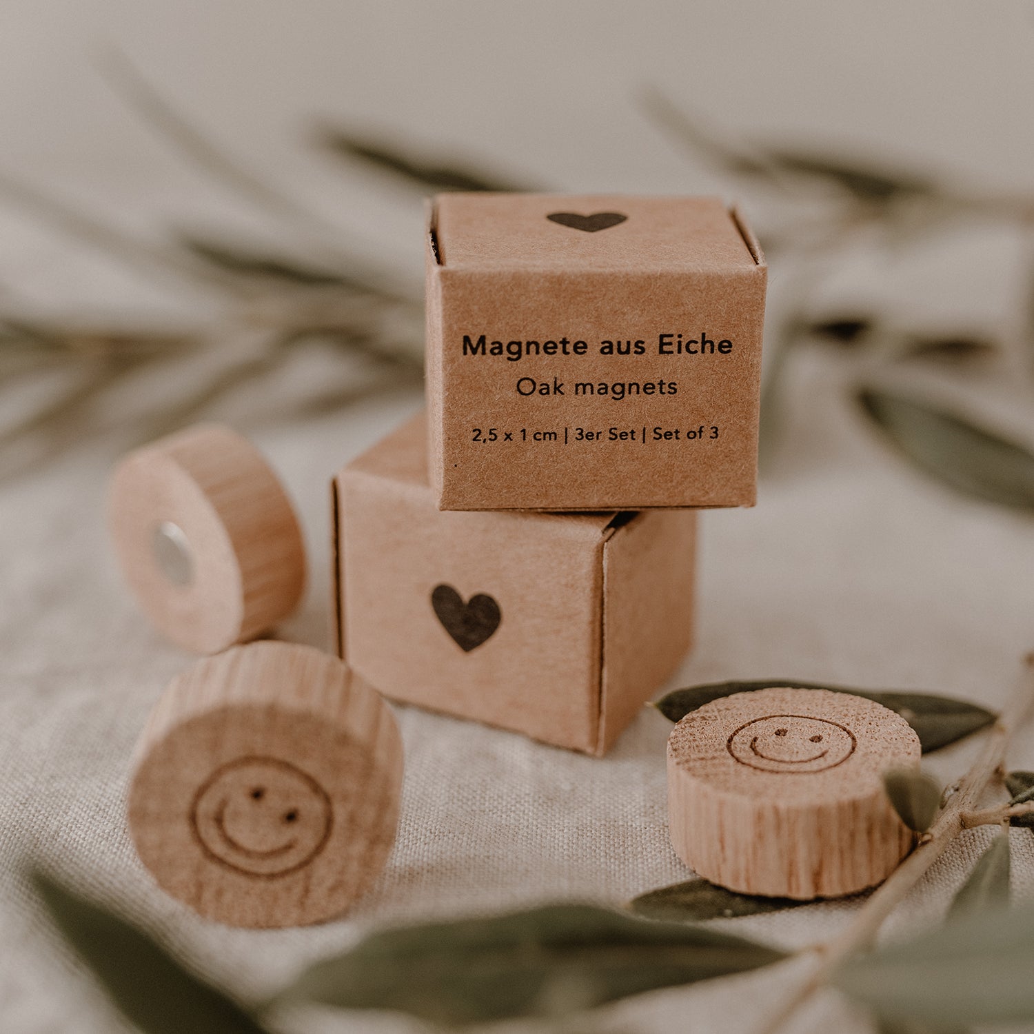 Holzmagnet "Smiley" 3er Set - Eulenschnitt