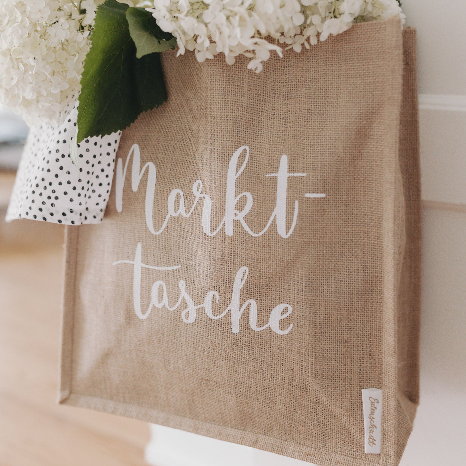 Jutebeutel mit Schriftzug "Markttasche" - Eulenschnitt (Bild 5)