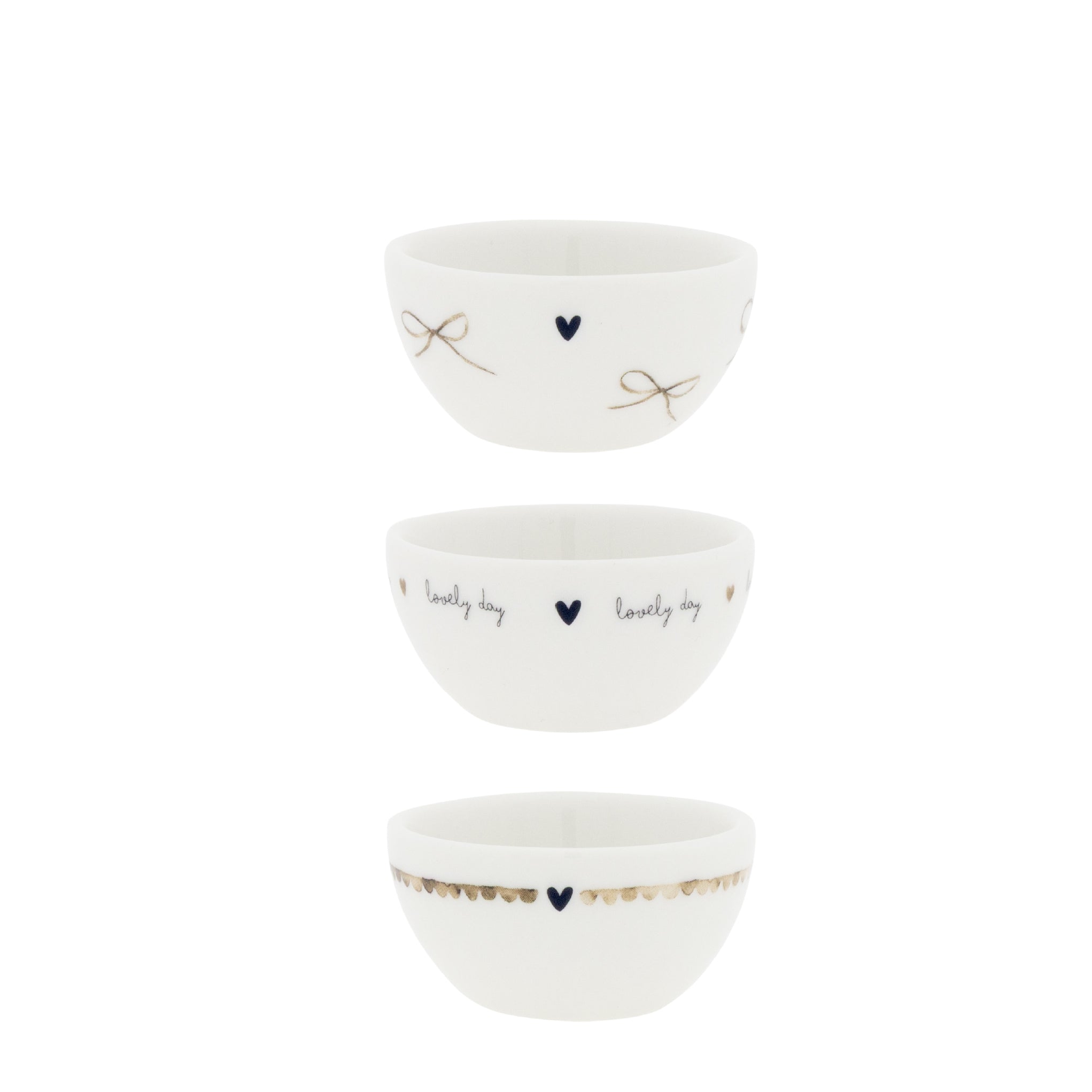 Mini Schalen "heart & lovely day" 3x6cm beige 3er Set - Bastion Collections