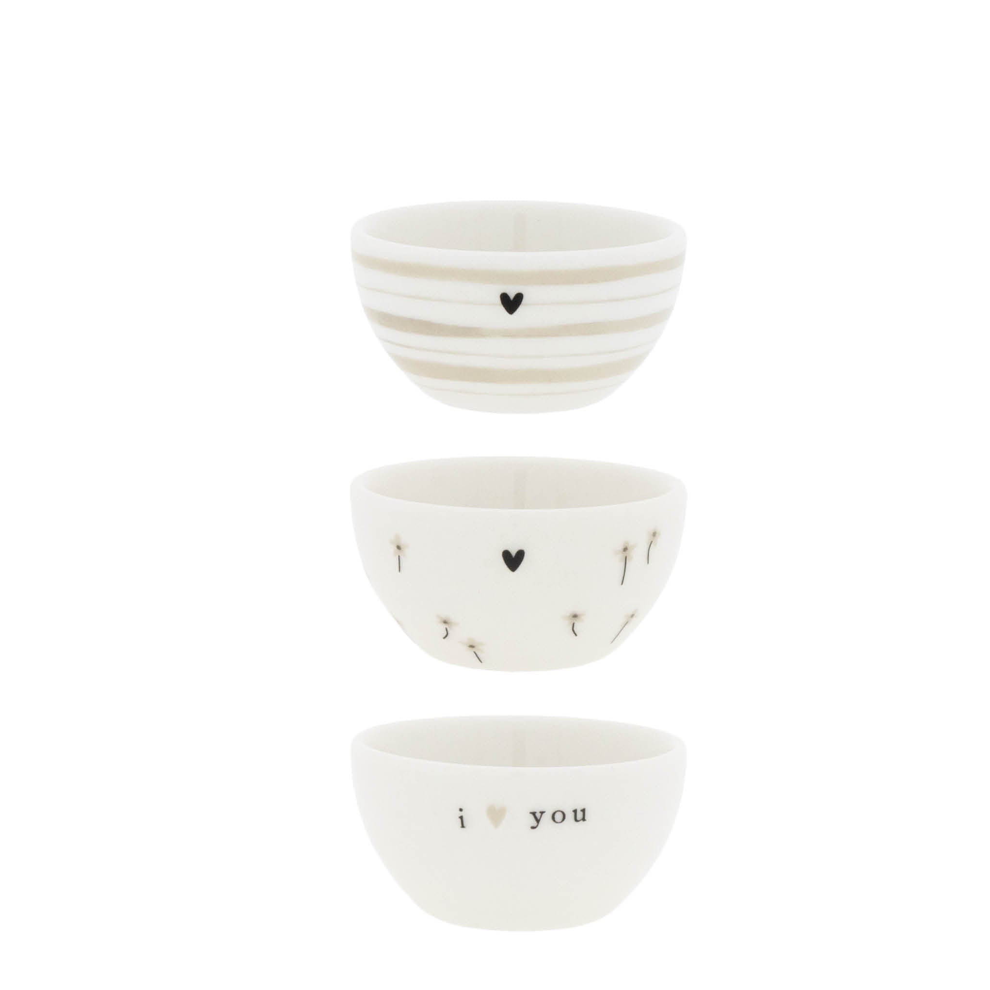 Mini Schalen "heart" 3x6cm beige 3er Set - Bastion Collections