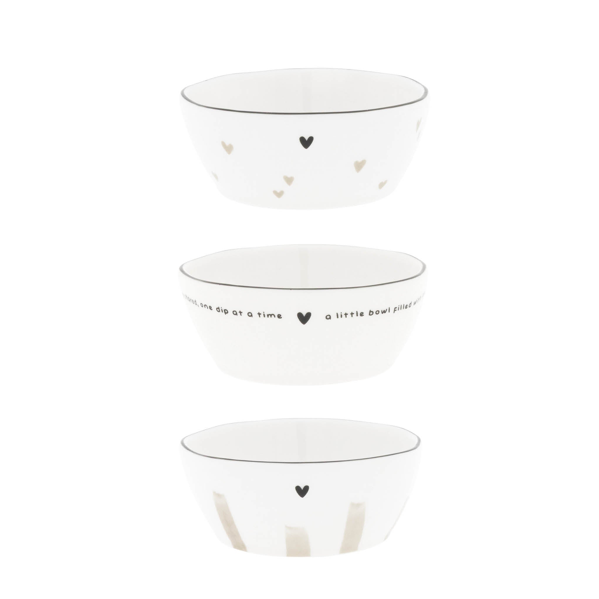 Mini Schalen "hearts" 9.5x4cm beige 3er Set - Bastion Collections