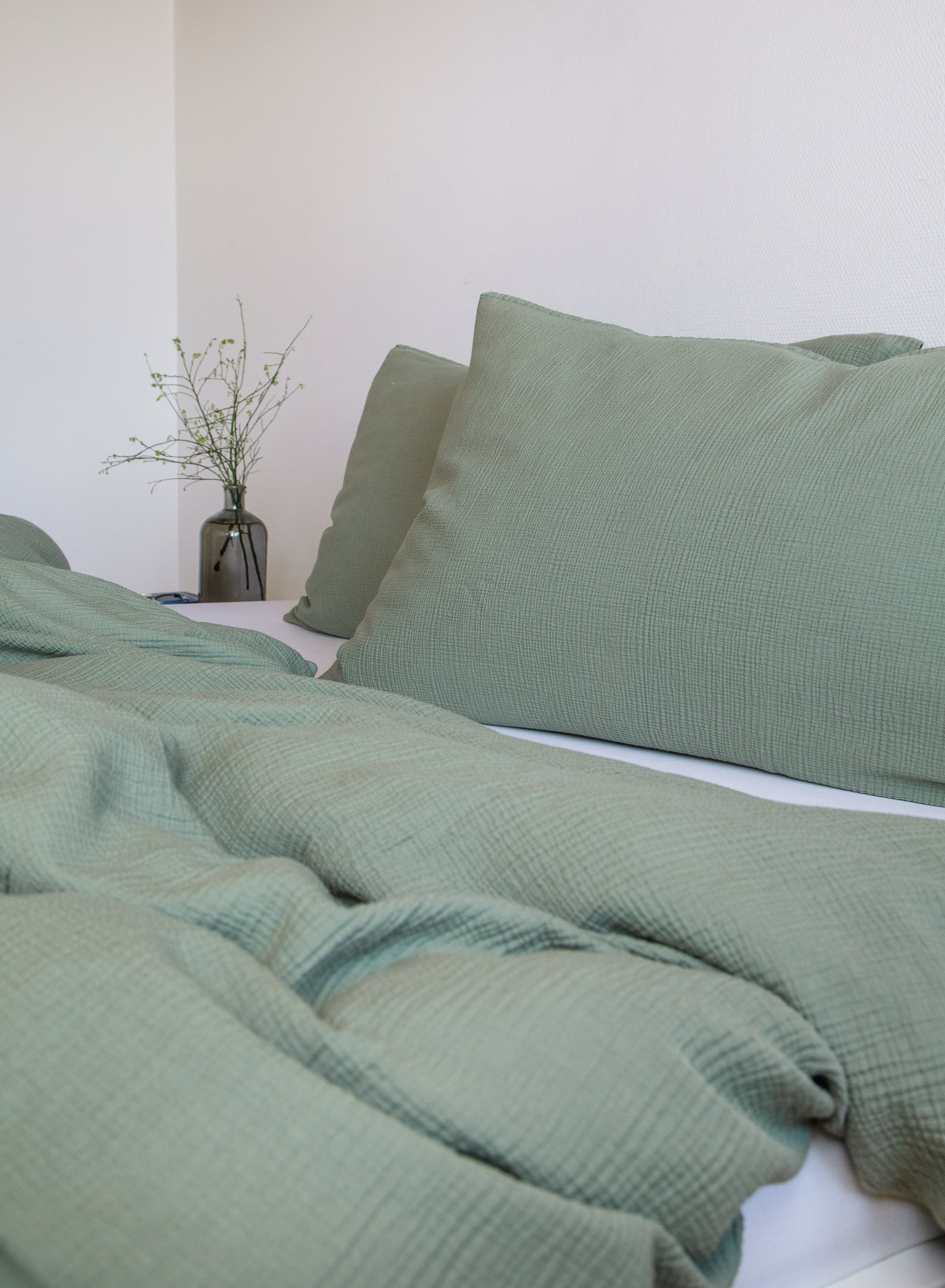 Muslin Duvet cover Jula fern green 160x210cm - Farbliebe