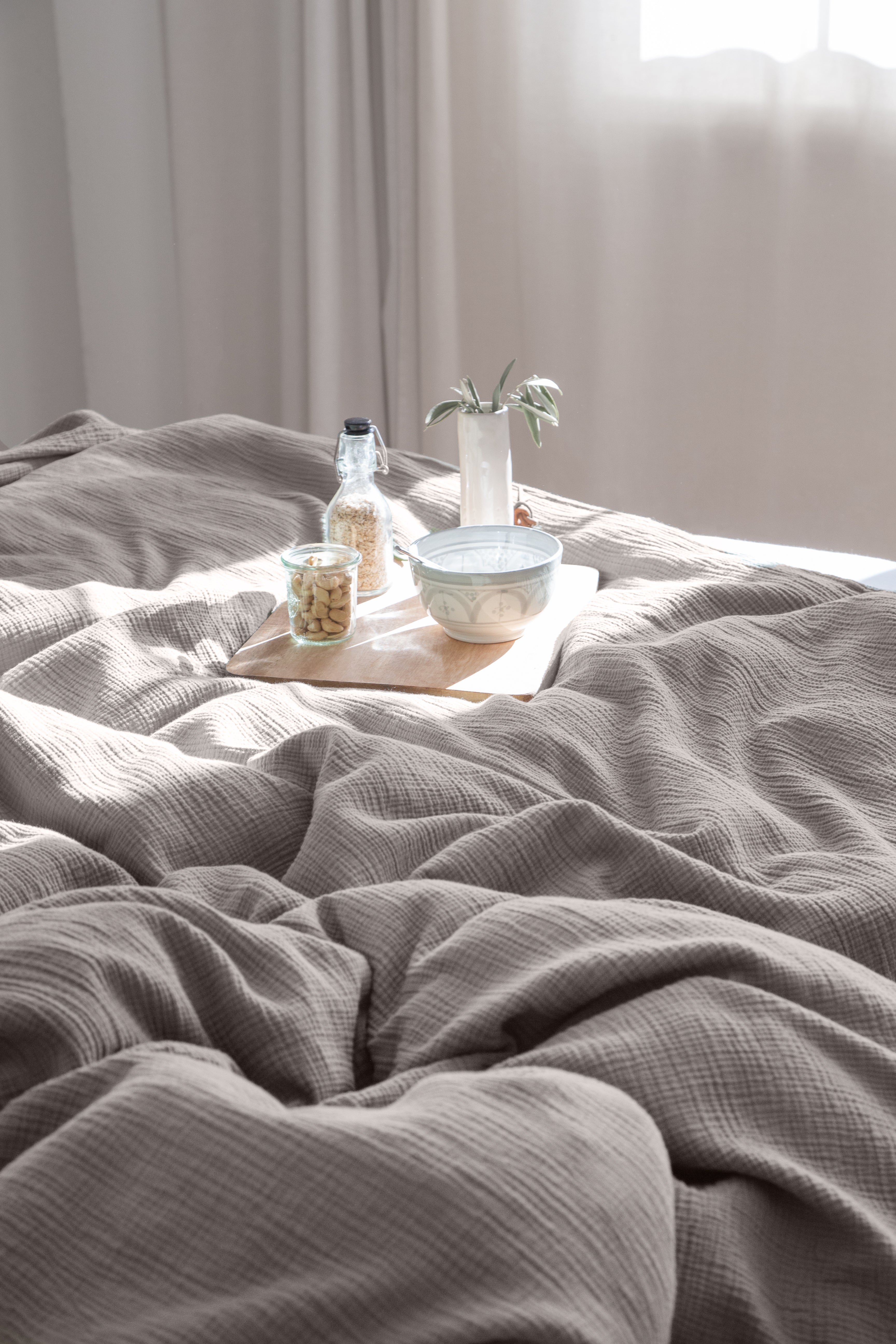 Musselin Duvetbezug 160x210cm & Kissenbezug 65x100cm Jula taupe - Farbliebe