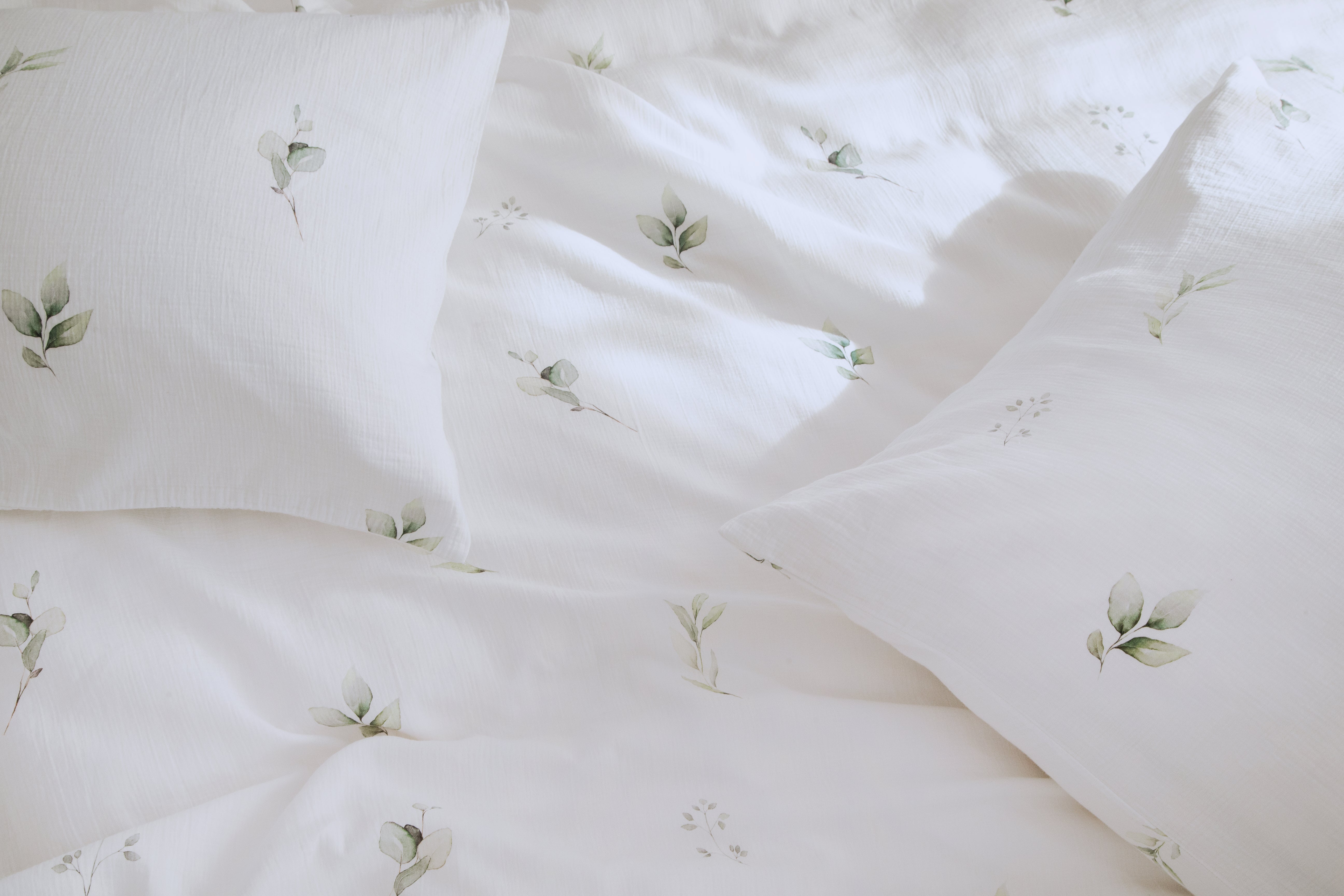 Housse de couette en mousseline Alva blanc/vert 160x210cm - Farbliebe