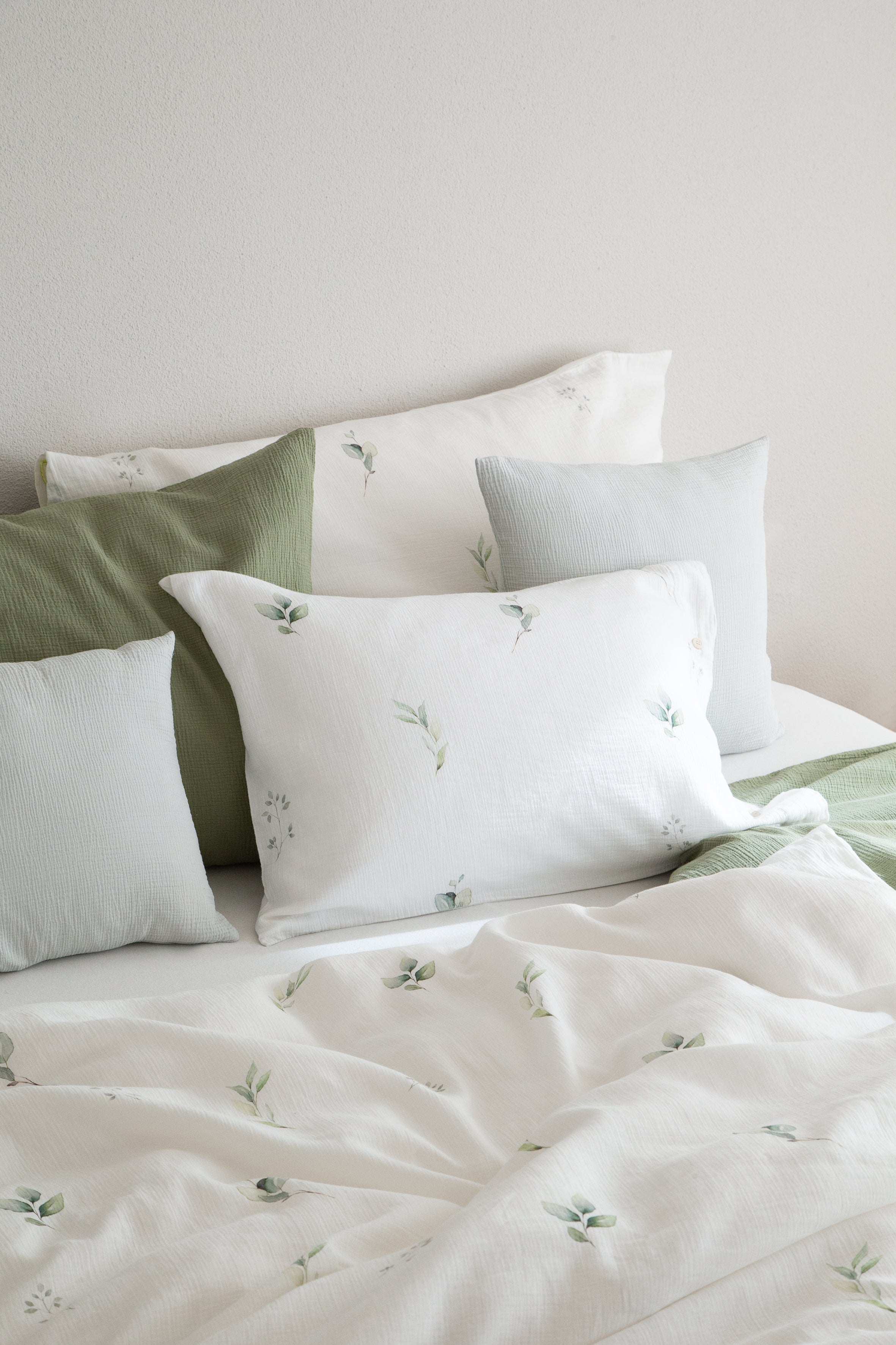 Taie d'oreiller en mousseline Alva blanc/vert 65x100cm - Farbliebe
