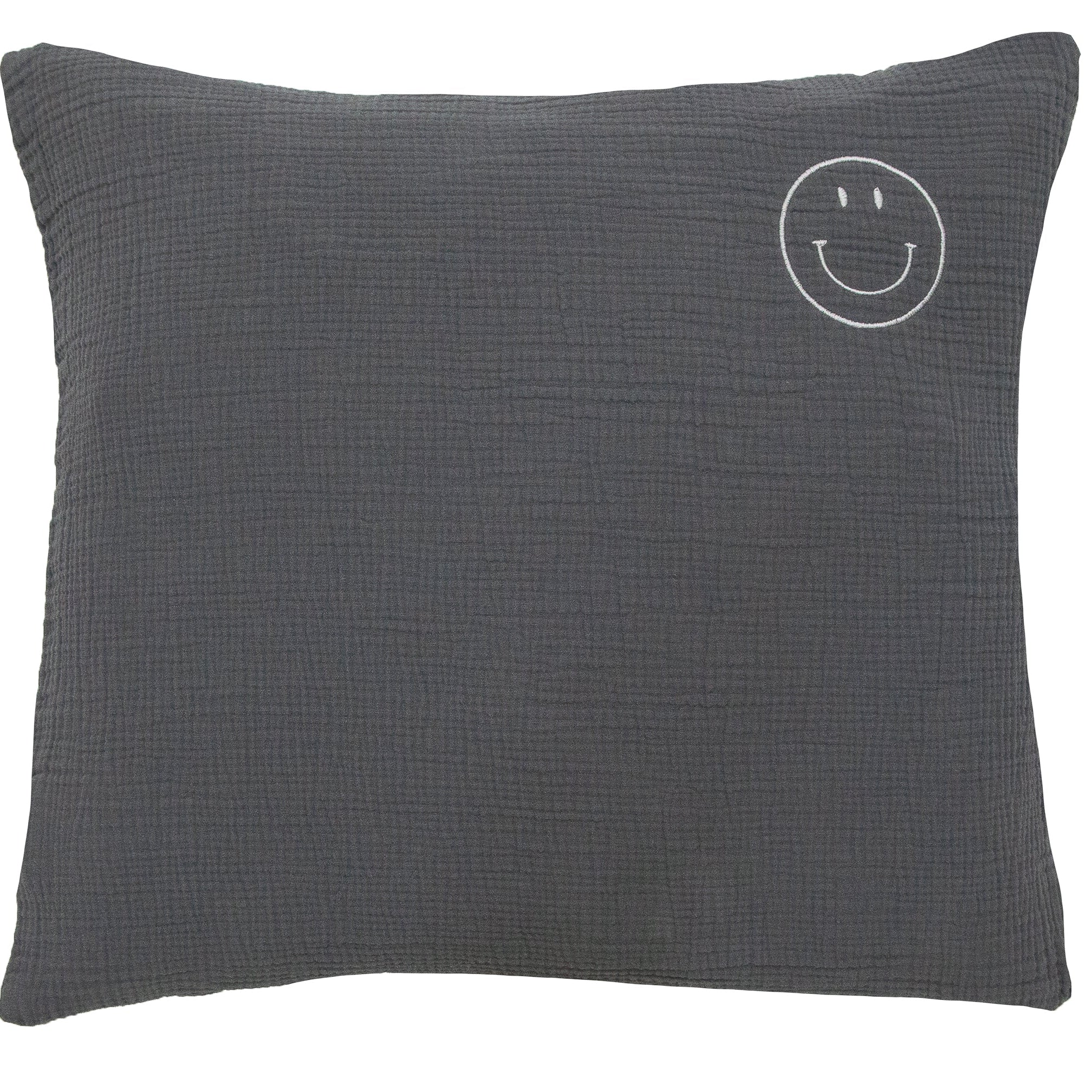 Musselin Zierkissen Hilla Smiley dunkelgrau 40x40cm - Farbliebe