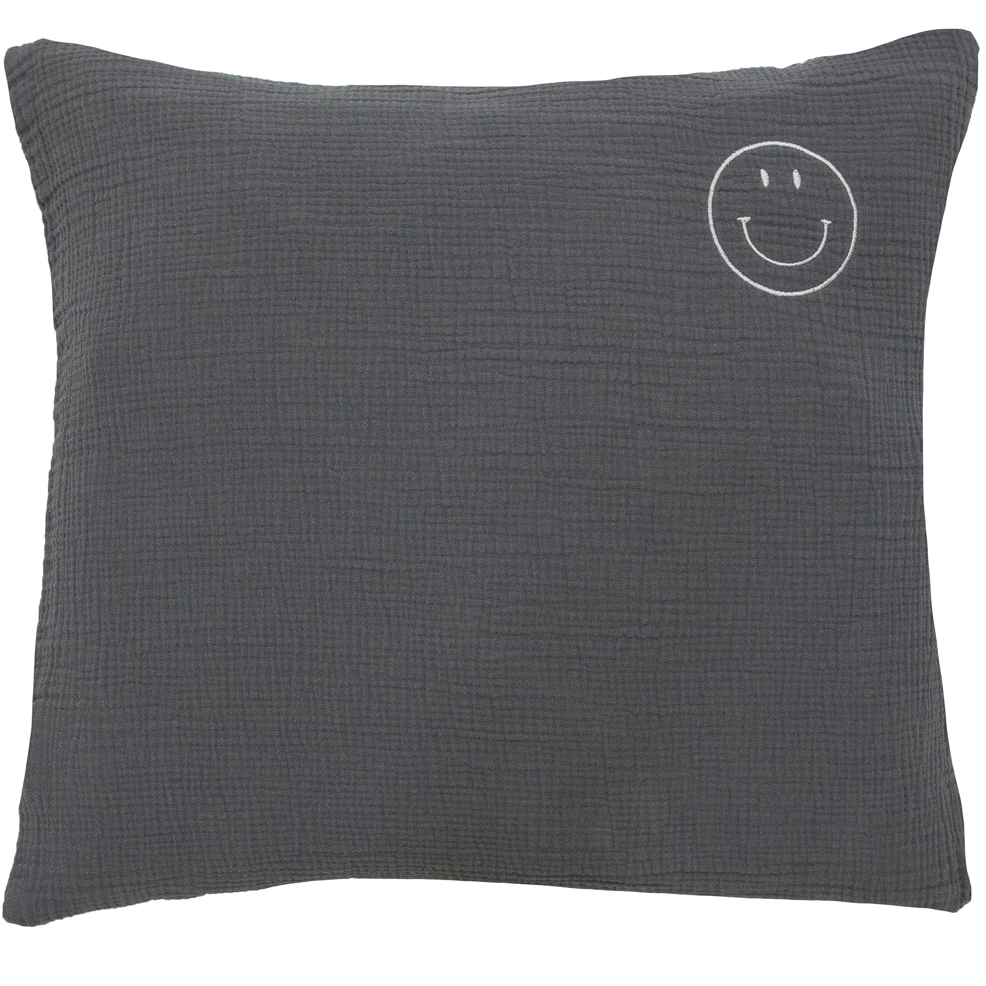 Musselin Zierkissen Hilla Smiley dunkelgrau 50x50cm - Farbliebe