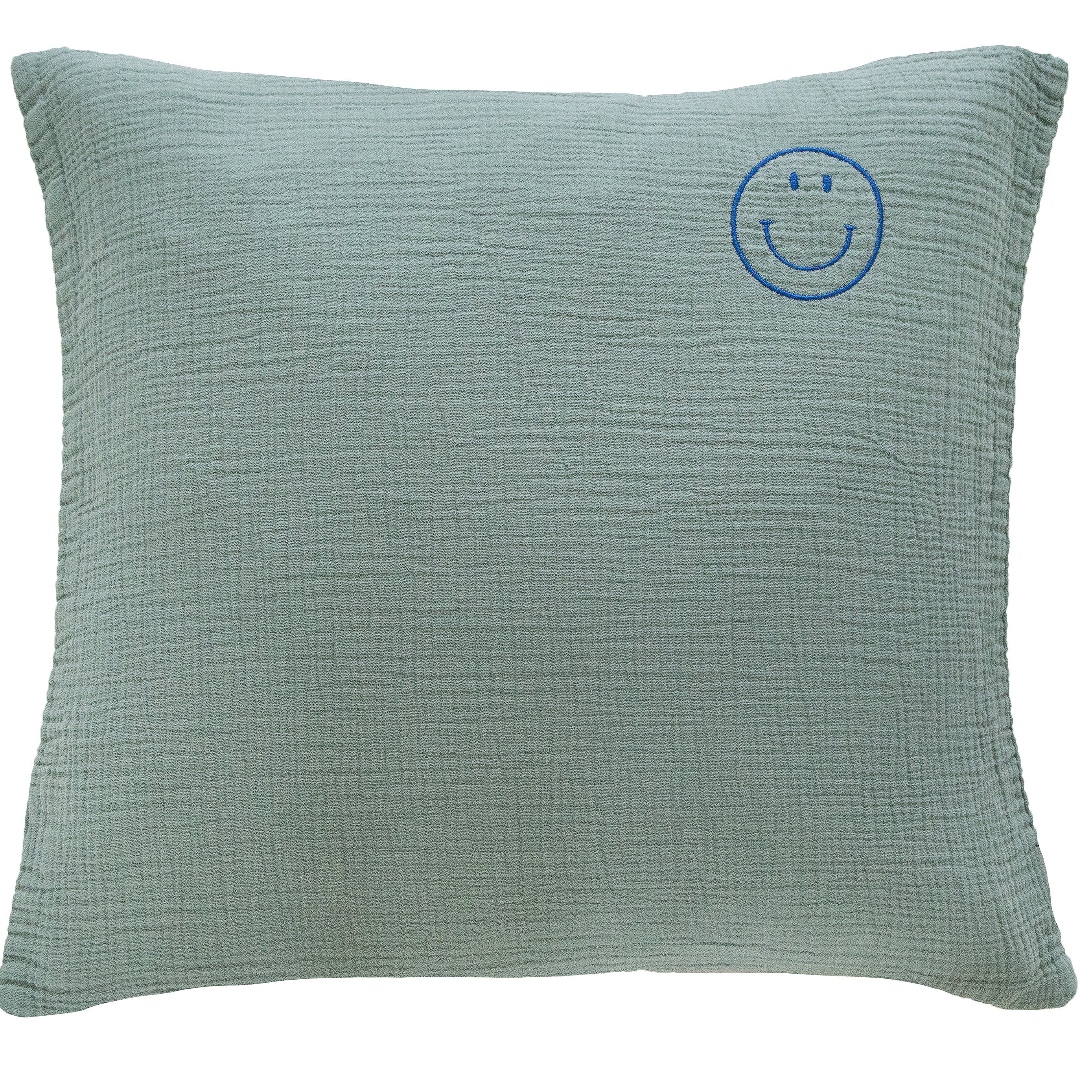 Musselin Zierkissen Hilla Smiley meergrün 50x50cm - Farbliebe