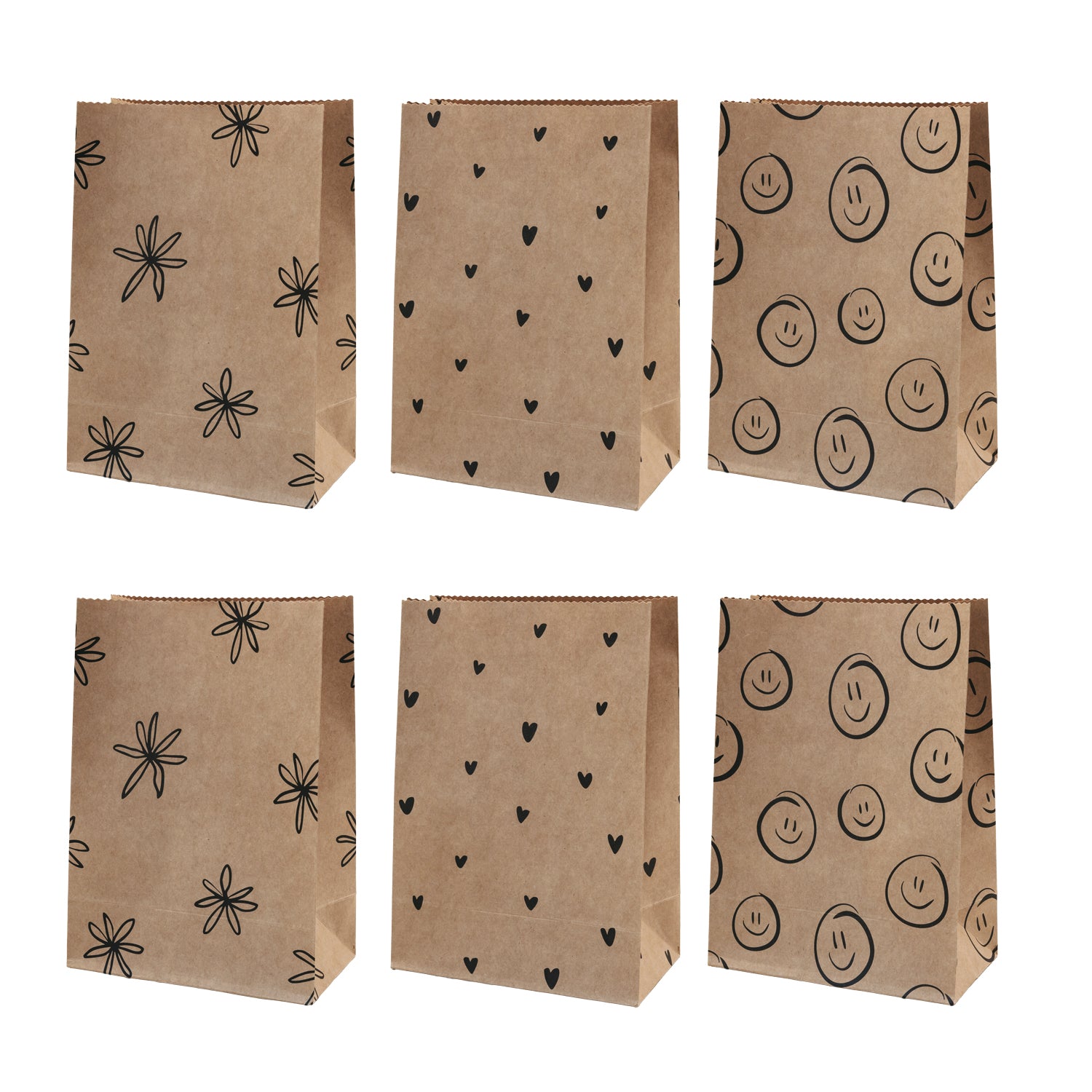 Papiertüten Illustrationen schwarz klein 6er Set - Eulenschnitt