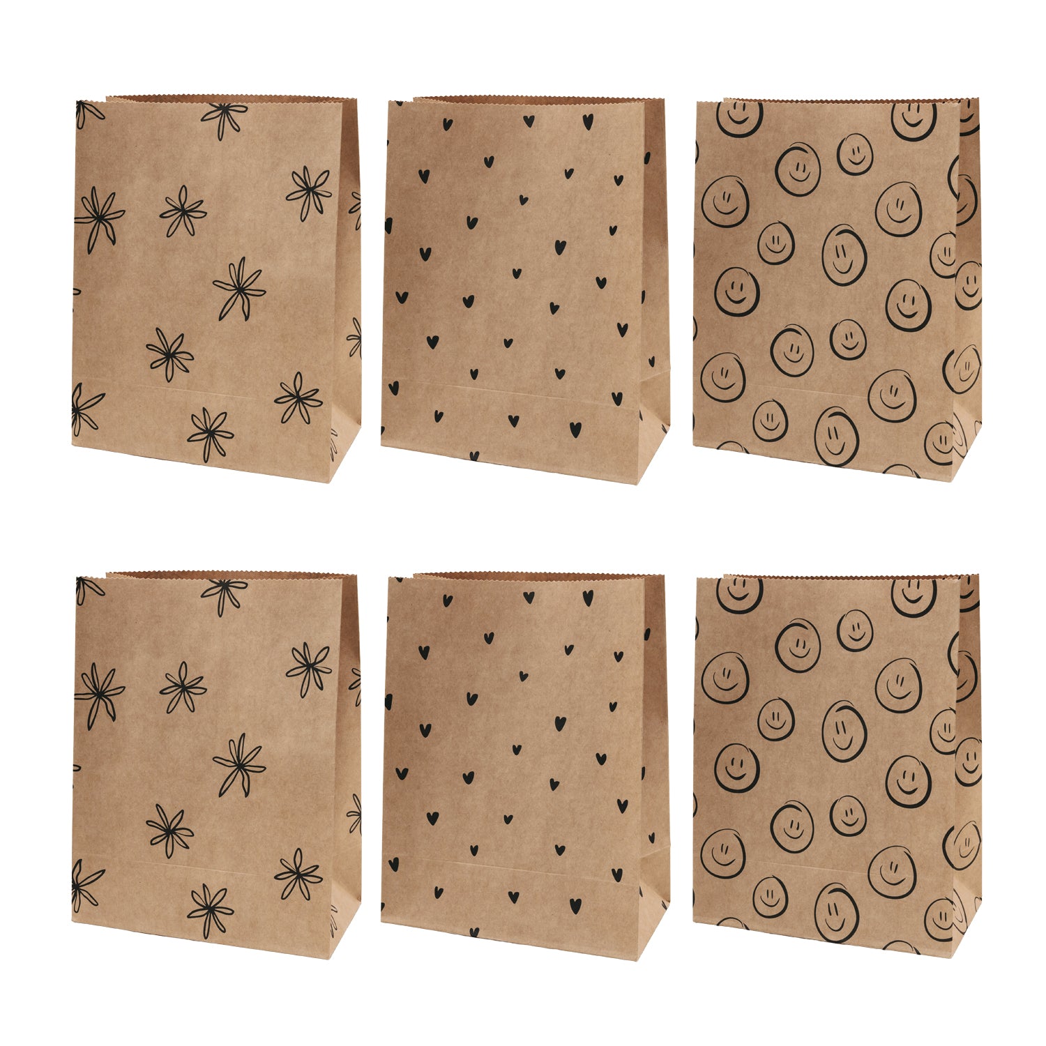 Papiertüten Illustrationen schwarz mittel 6er Set - Eulenschnitt