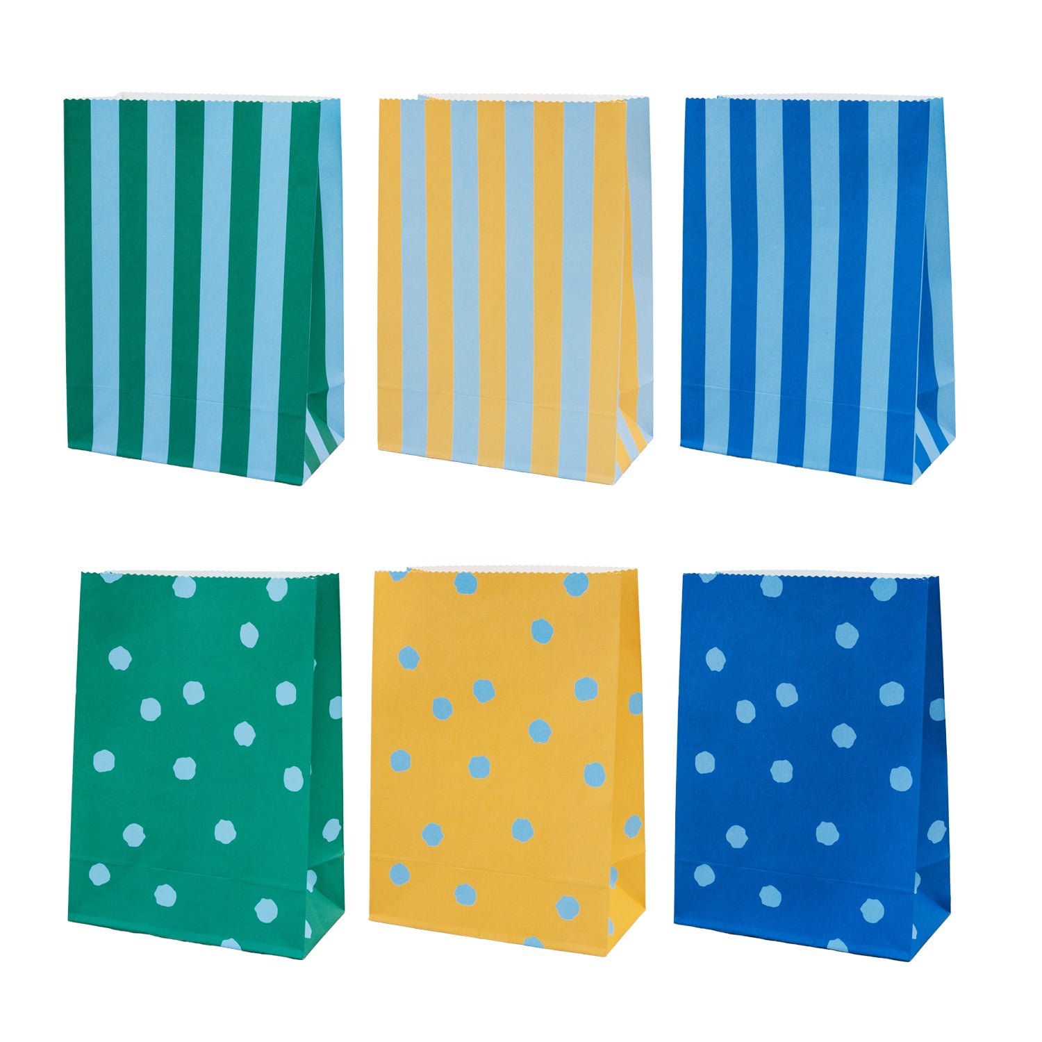 Papiertüten Streifen & Punkte blau klein 6er Set - Eulenschnitt