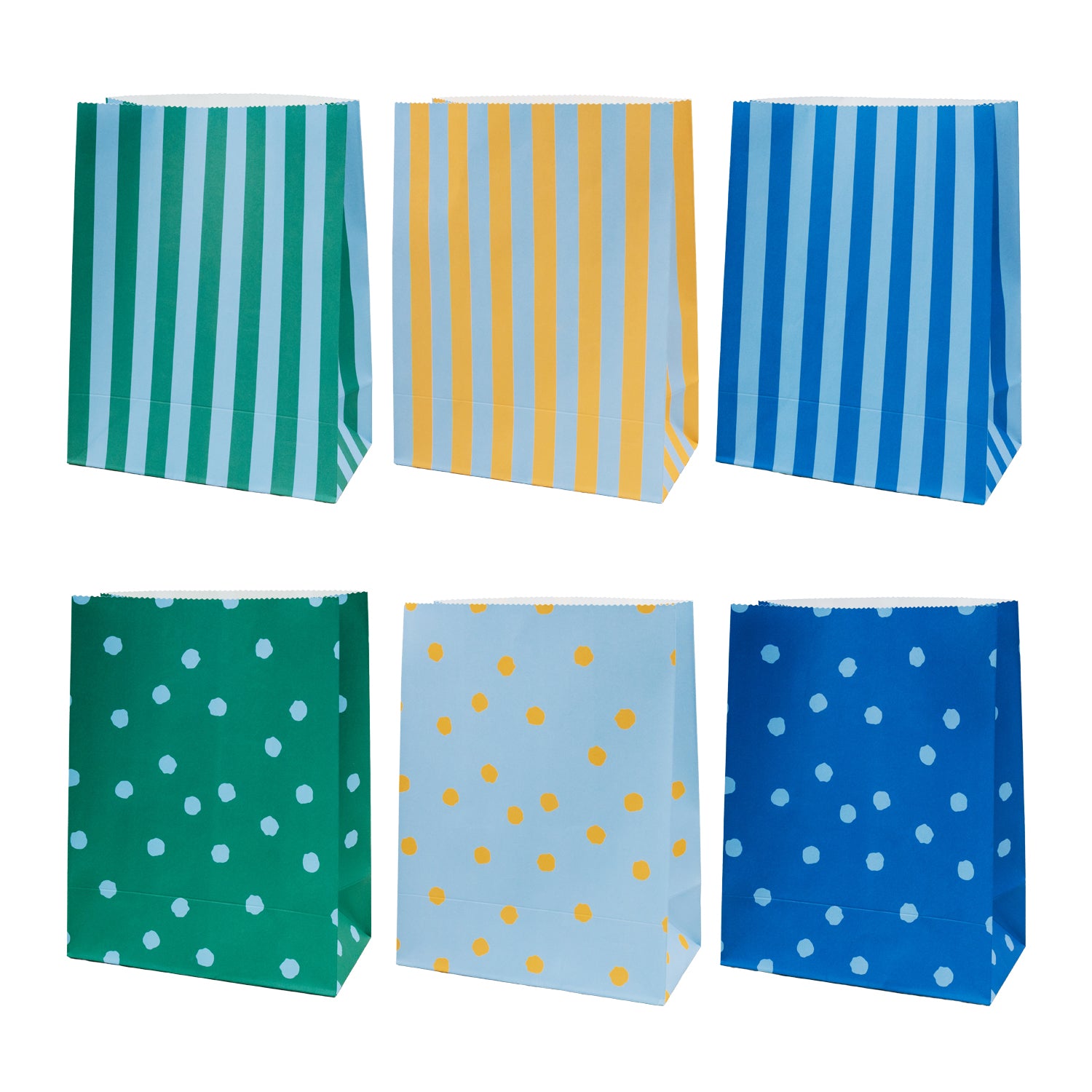 Papiertüten Streifen & Punkte blau mittel 6er Set - Eulenschnitt