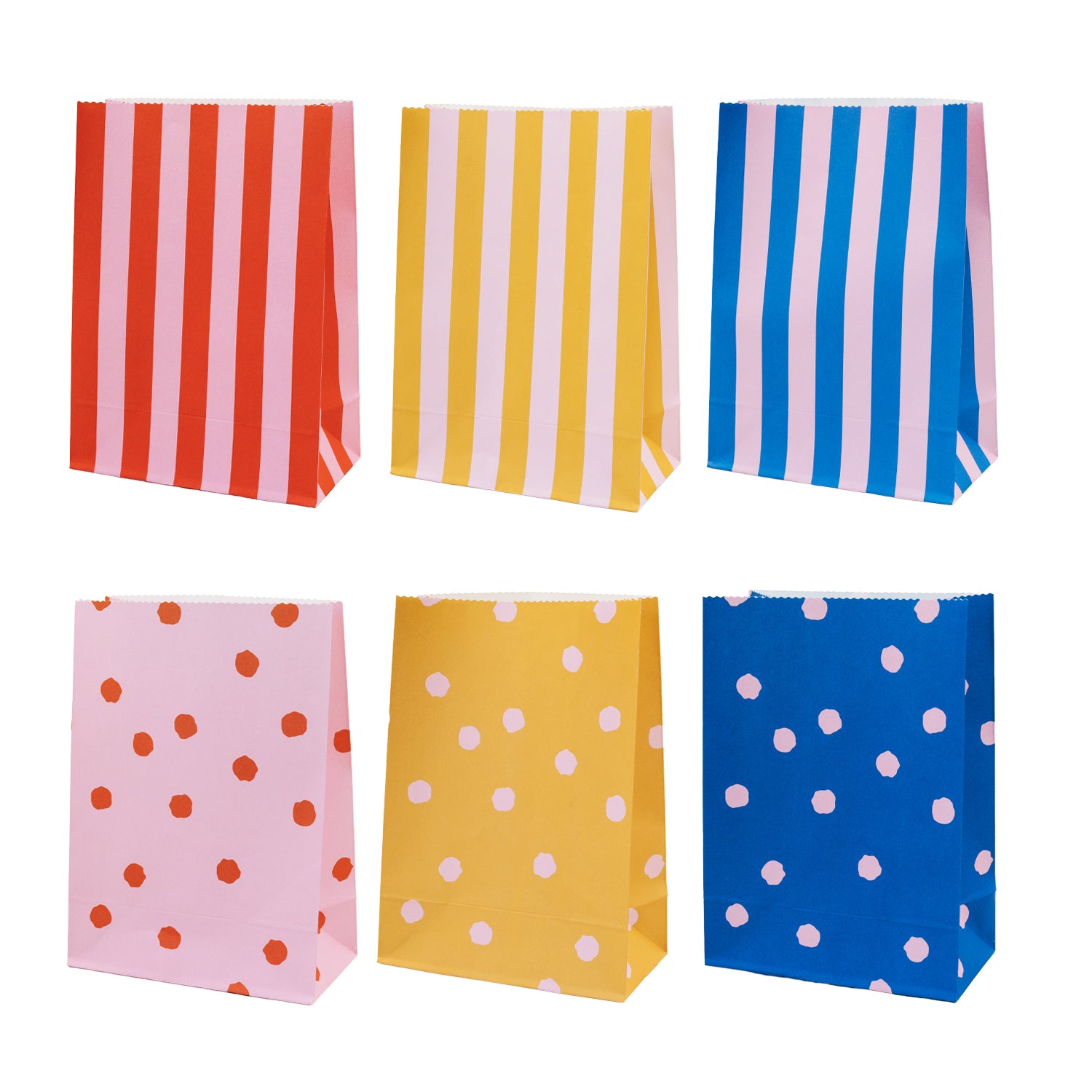 Papiertüten Streifen & Punkte rosa klein 6er Set - Eulenschnitt