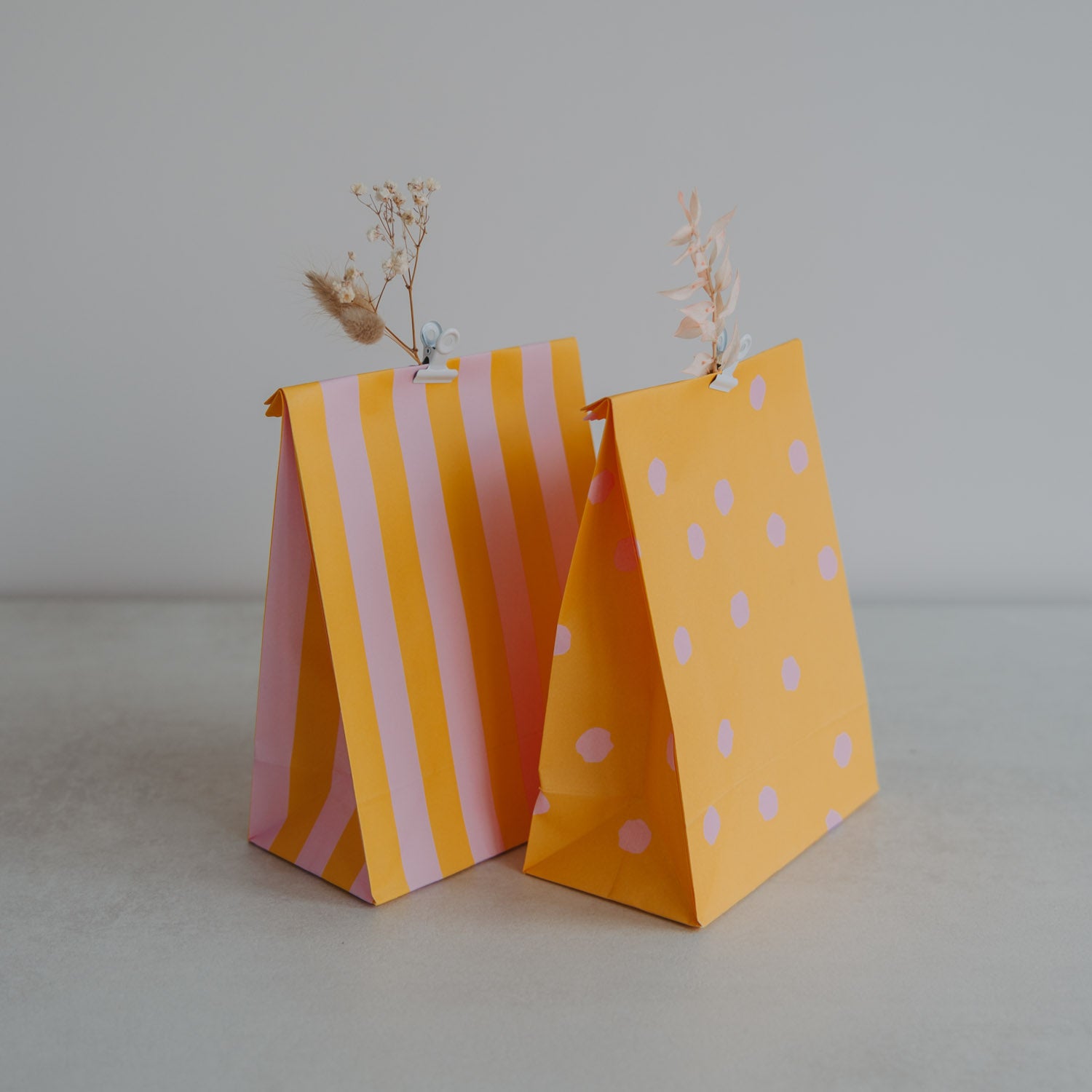 Paper bags stripes & dots pink small set of 6 - Eulenschnitt