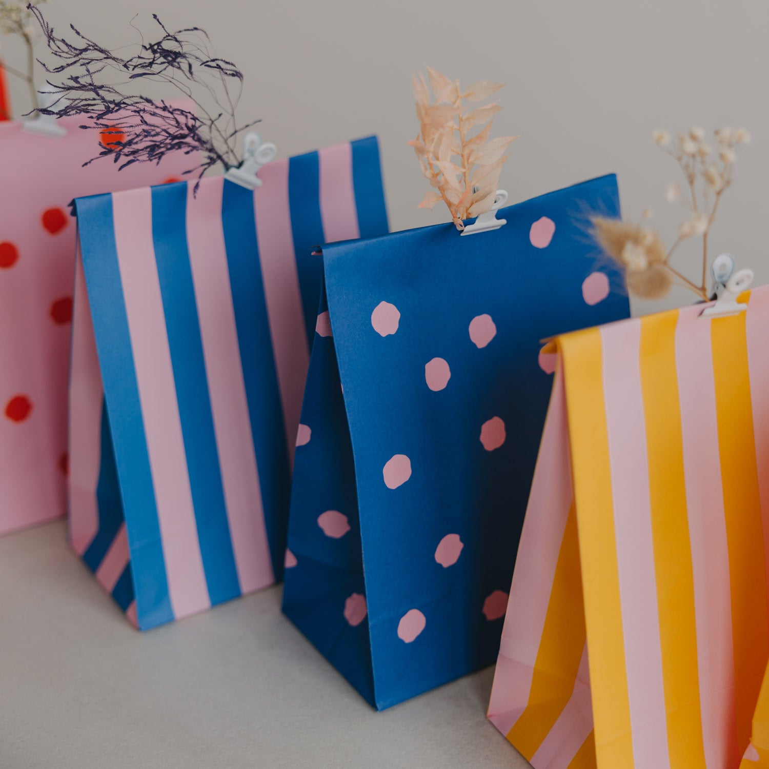 Paper bags stripes & dots pink small set of 6 - Eulenschnitt