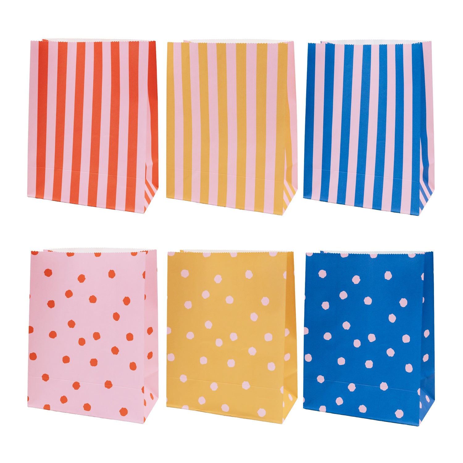 Papiertüten Streifen & Punkte rosa mittel 6er Set - Eulenschnitt